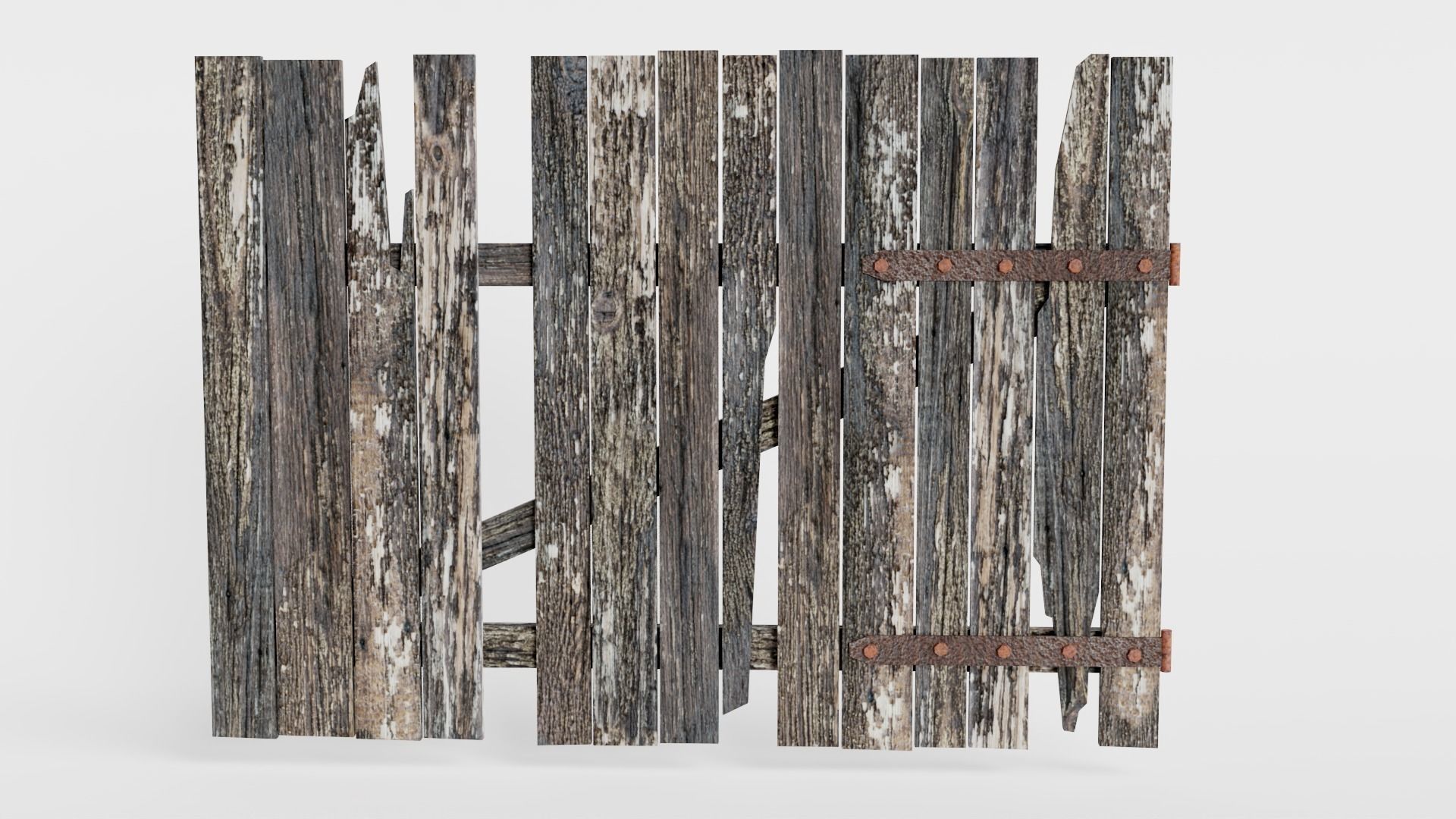 Old damaged raw wooden fence barrier C da1 Low-poly 3D model_2
