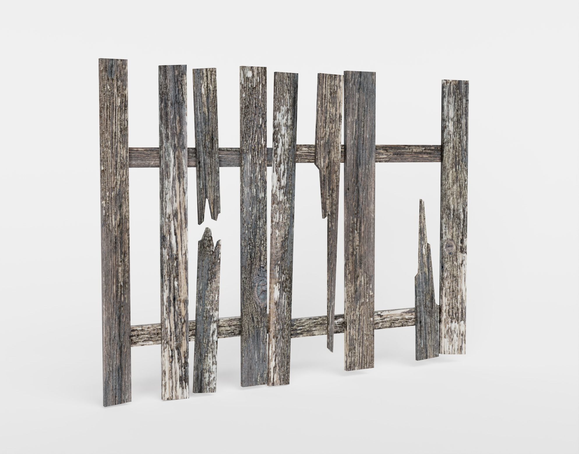 Old damaged raw wooden fence barrier C da1 Low-poly 3D model_5