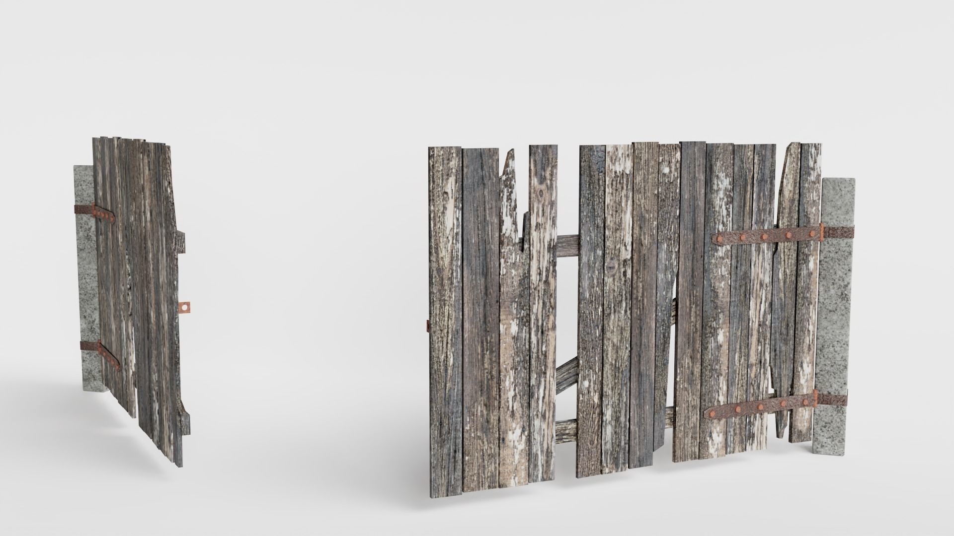 Old damaged raw wooden fence barrier C da1 Low-poly 3D model_8