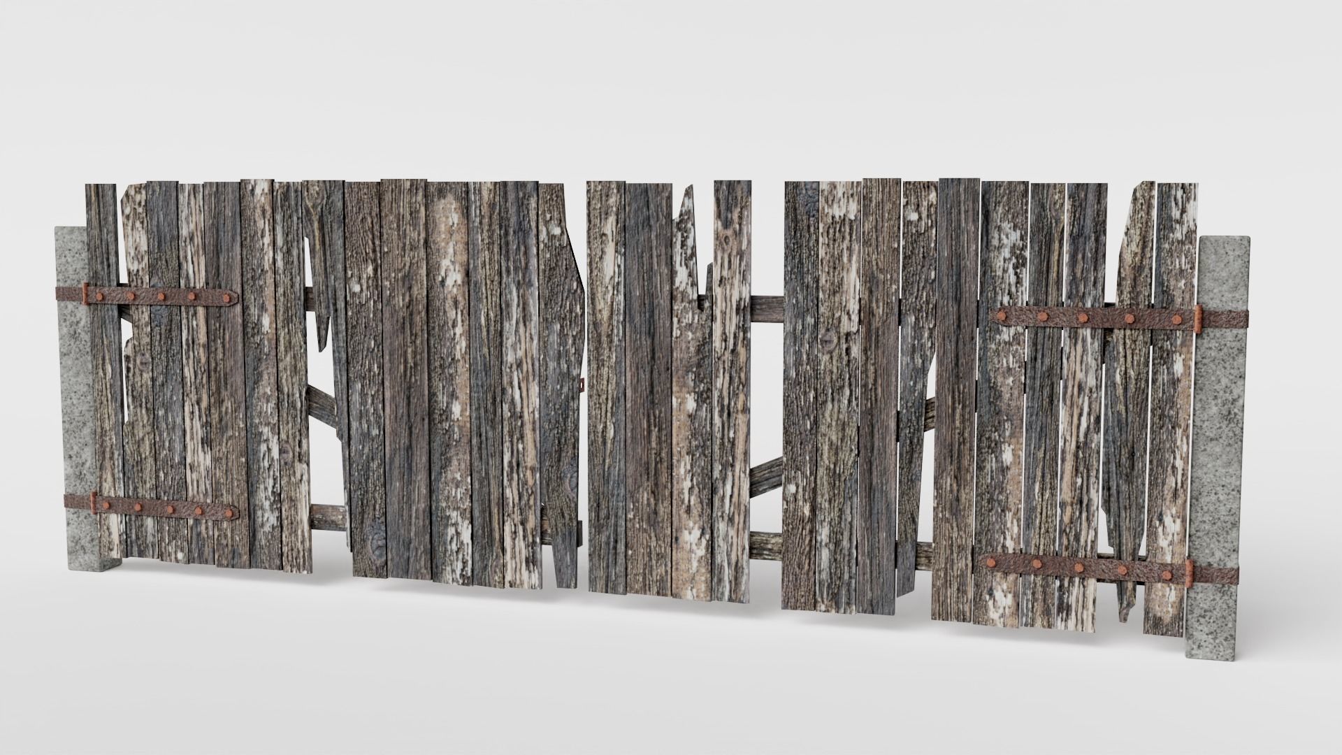 Old damaged raw wooden fence barrier C da1 Low-poly 3D model_7
