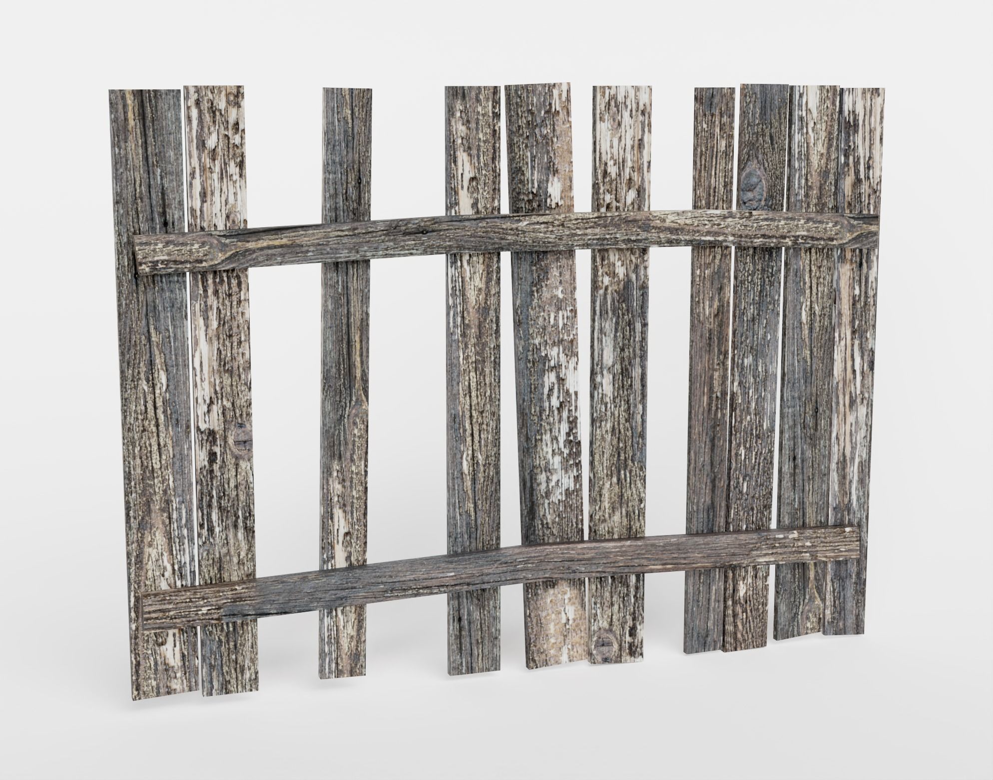 Old damaged raw wooden fence barrier C da1 Low-poly 3D model_4