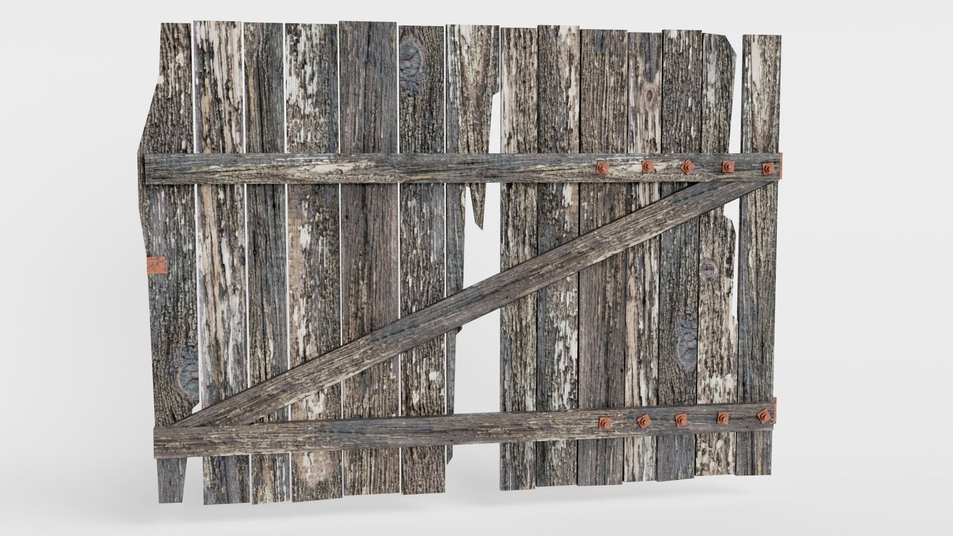 Old damaged raw wooden fence barrier C da1 Low-poly 3D model_13