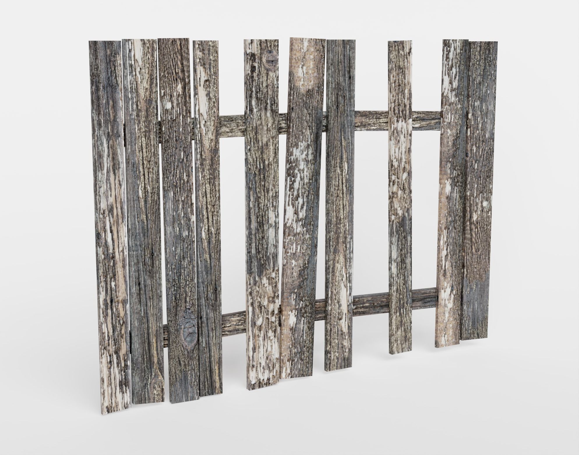 Old damaged raw wooden fence barrier C da1 Low-poly 3D model_3