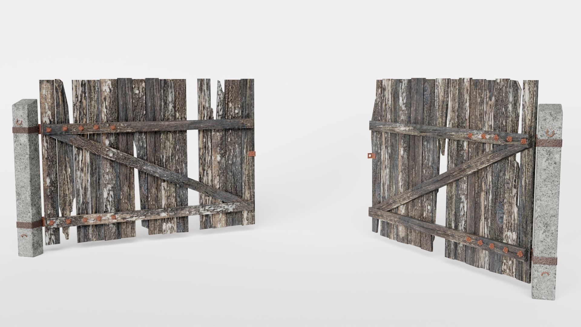 Old damaged raw wooden fence barrier C da1 Low-poly 3D model_10
