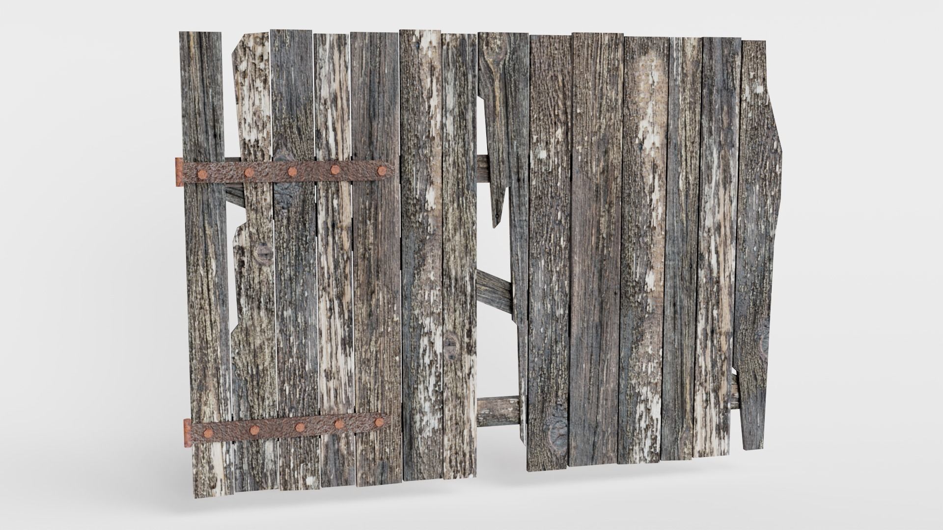 Old damaged raw wooden fence barrier C da1 Low-poly 3D model_11