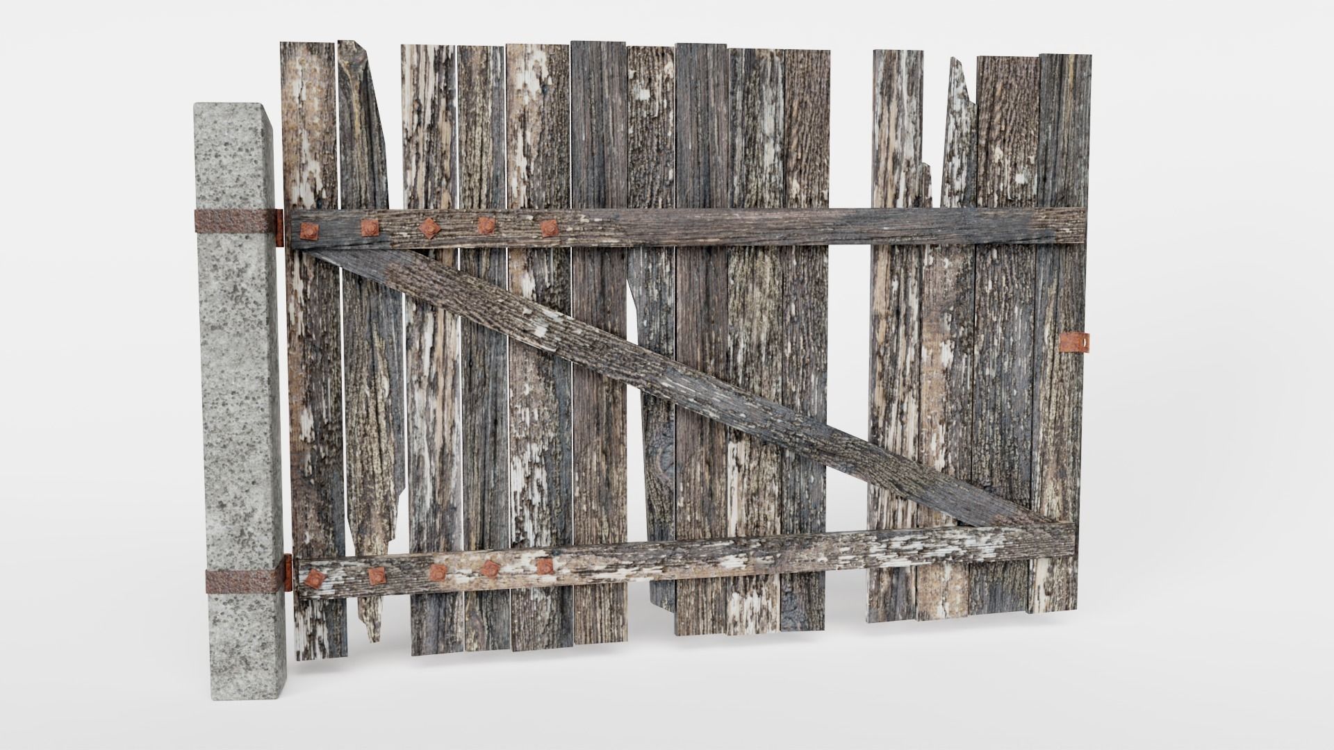 Old damaged raw wooden fence barrier C da1 Low-poly 3D model_9