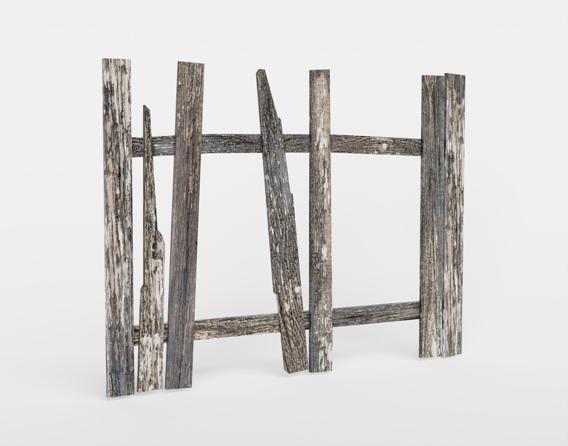 Old damaged raw wooden fence barrier C da1 Low-poly 3D model_6