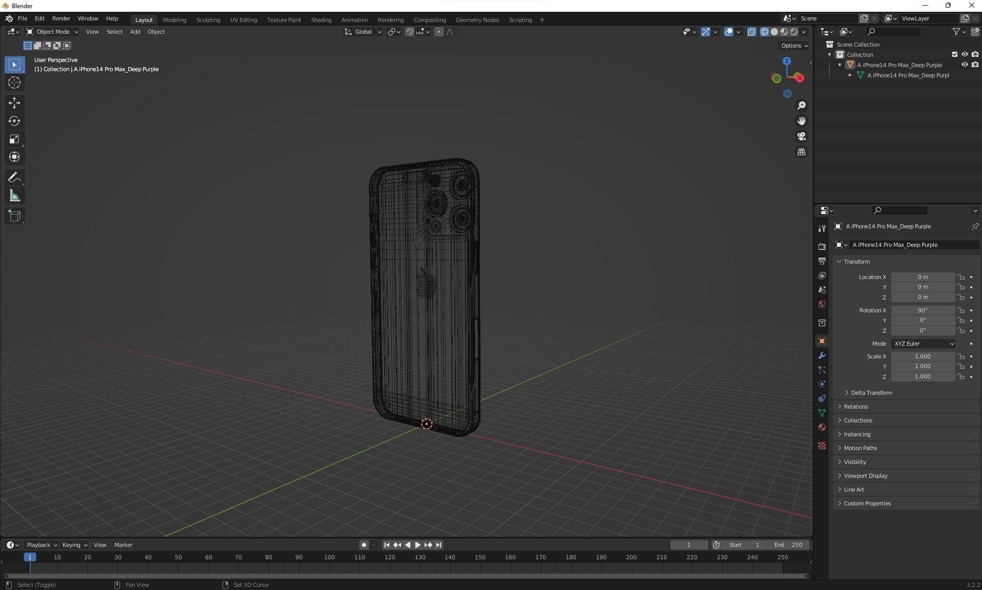 Apple iPhone 14 Pro Max Deep Purple Low-poly 3D model_27