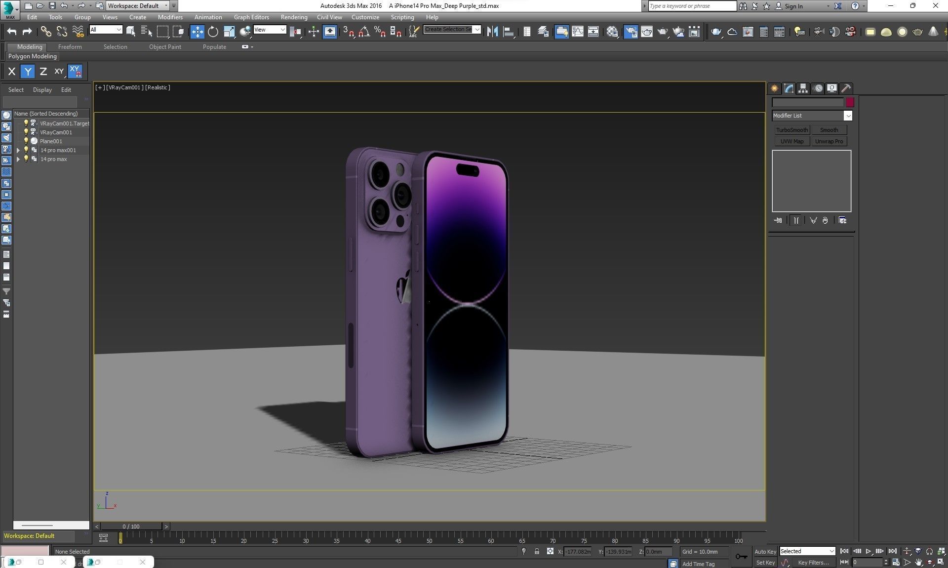 Apple iPhone 14 Pro Max Deep Purple Low-poly 3D model_31