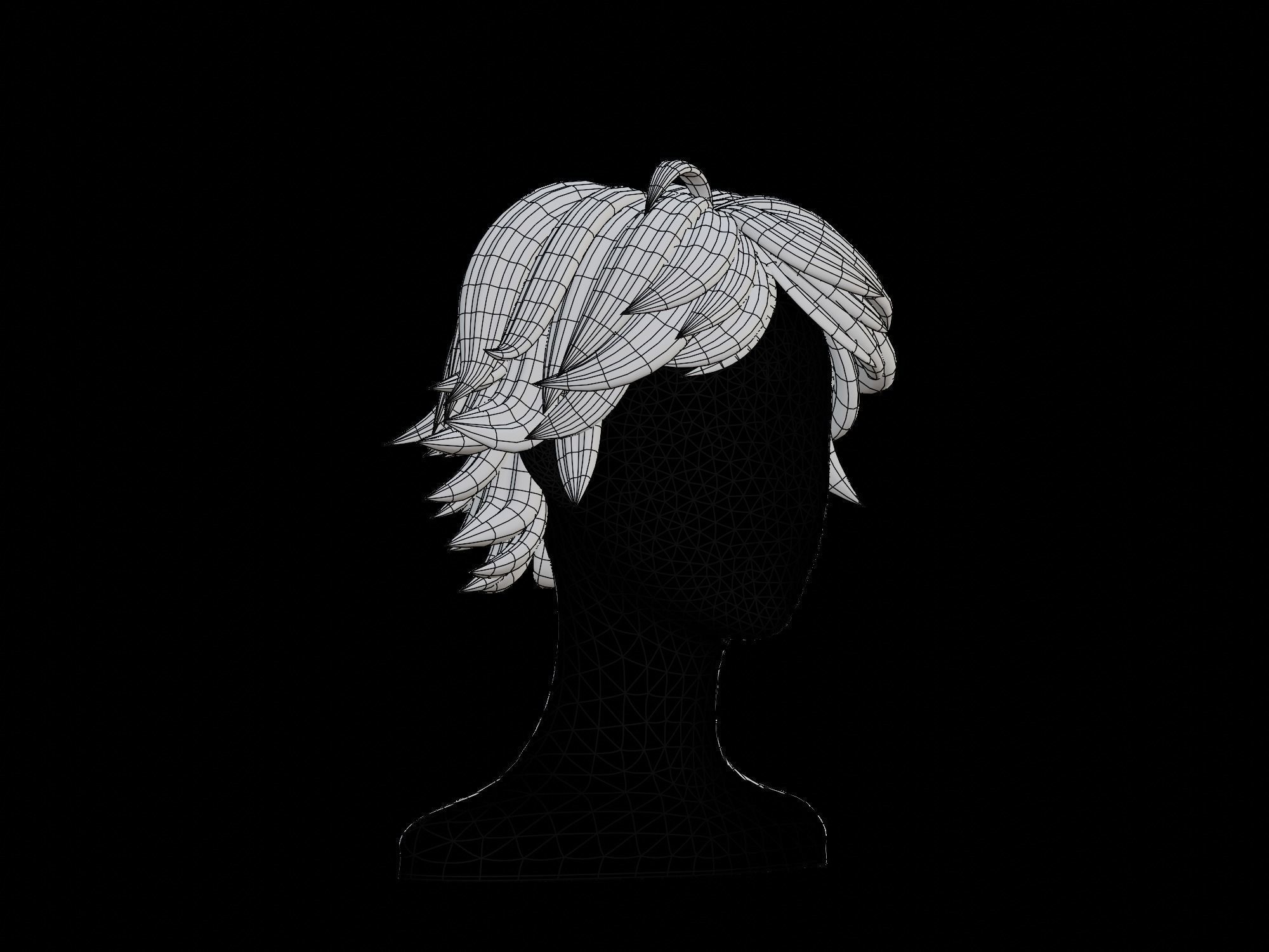 3D Anime hair Low-poly 3D model_3