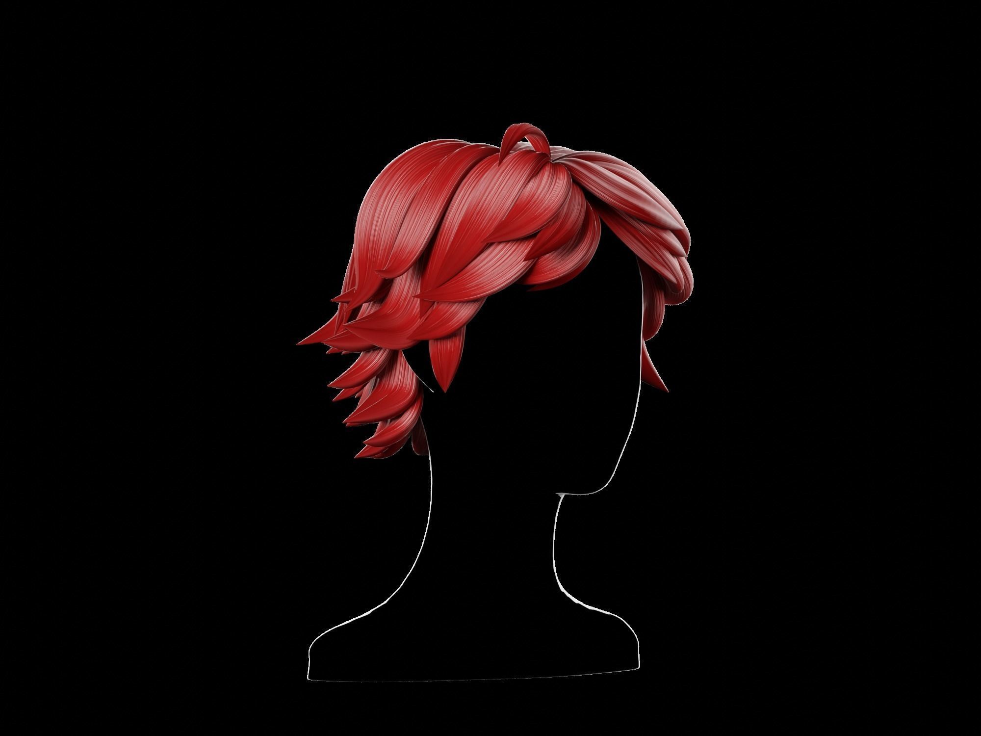 3D Anime hair Low-poly 3D model_6