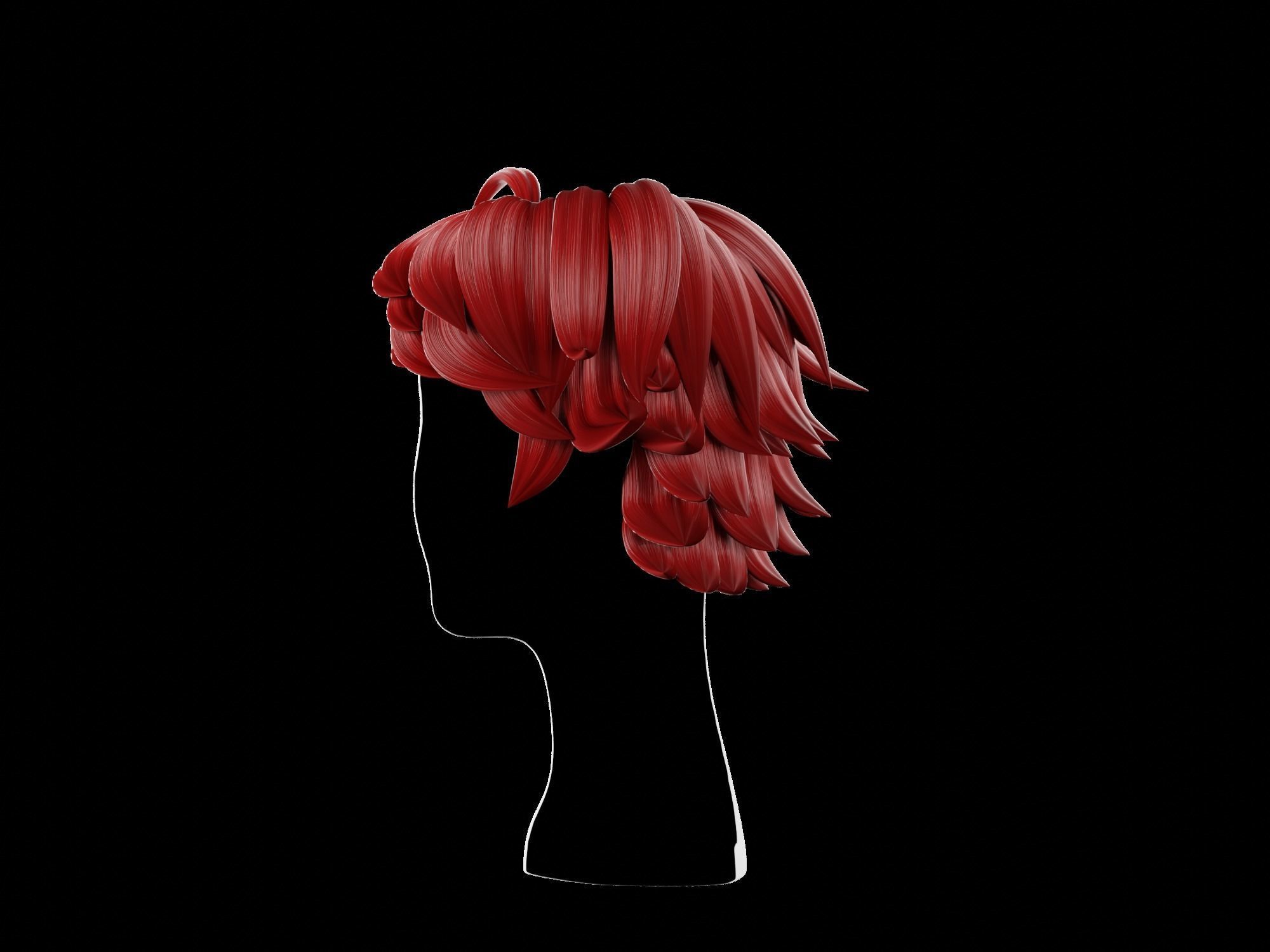 3D Anime hair Low-poly 3D model_2