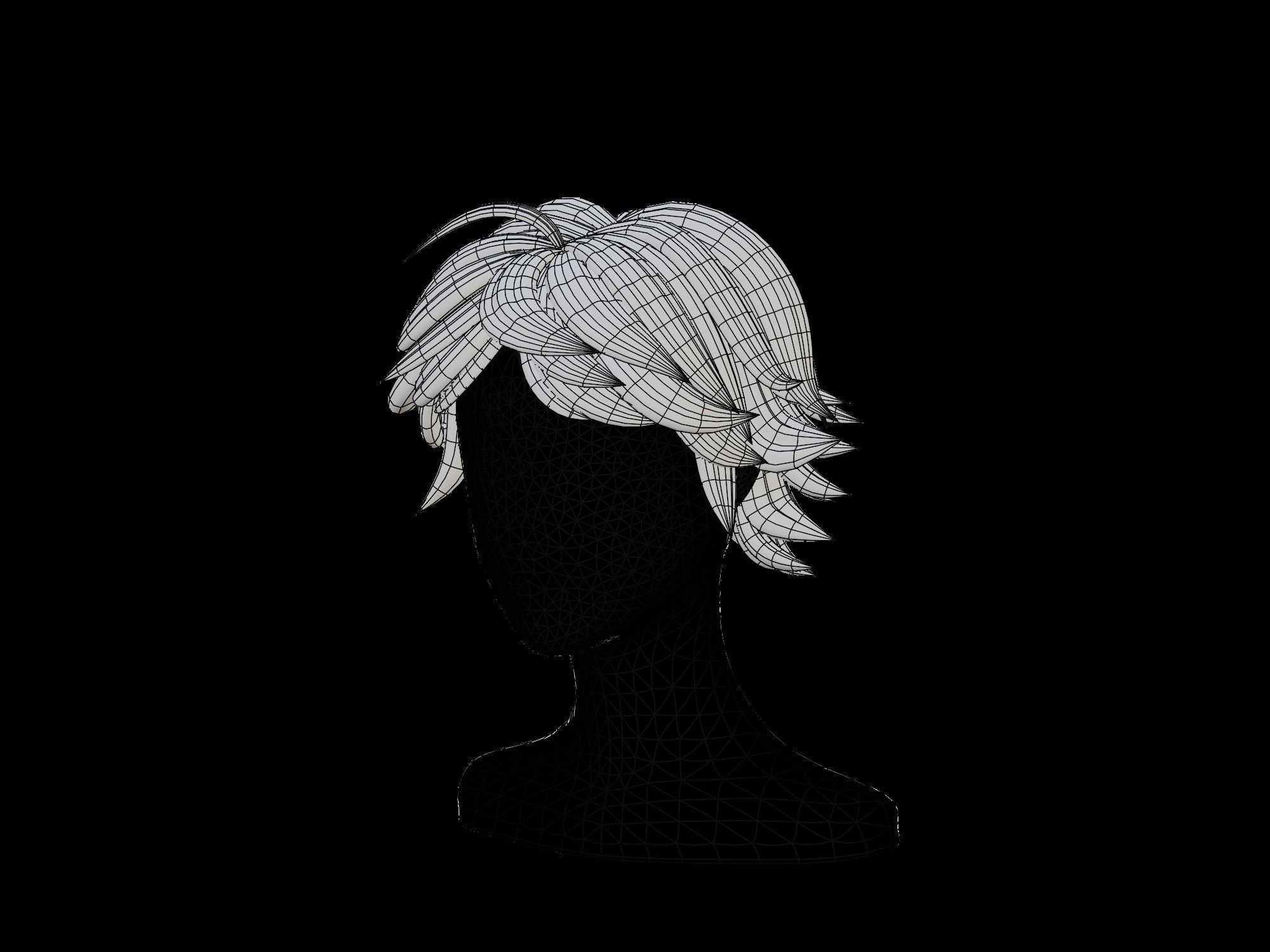 3D Anime hair Low-poly 3D model_15