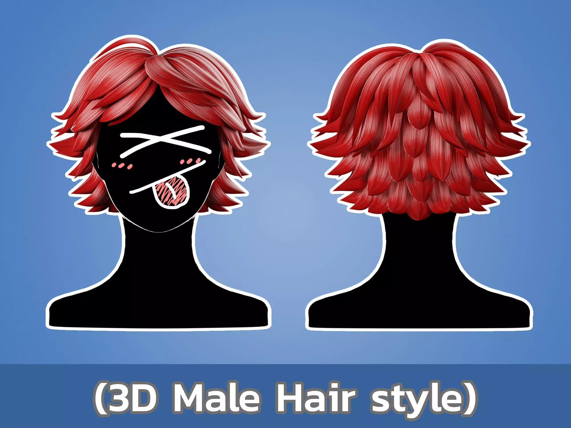 3D Anime hair Low-poly 3D model_0