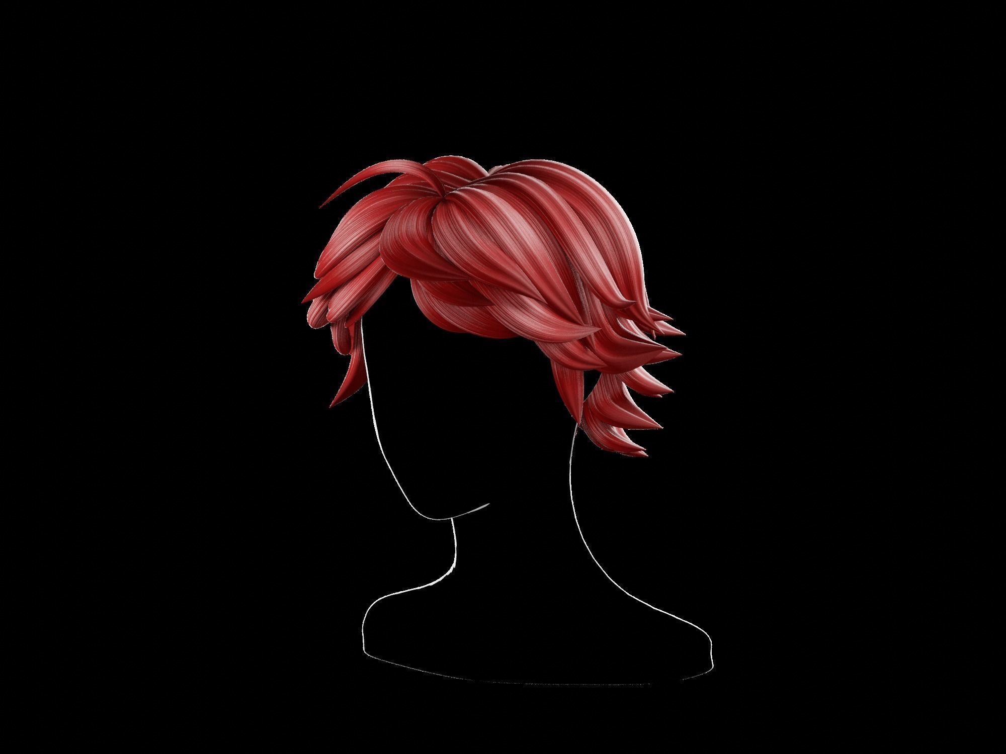 3D Anime hair Low-poly 3D model_5