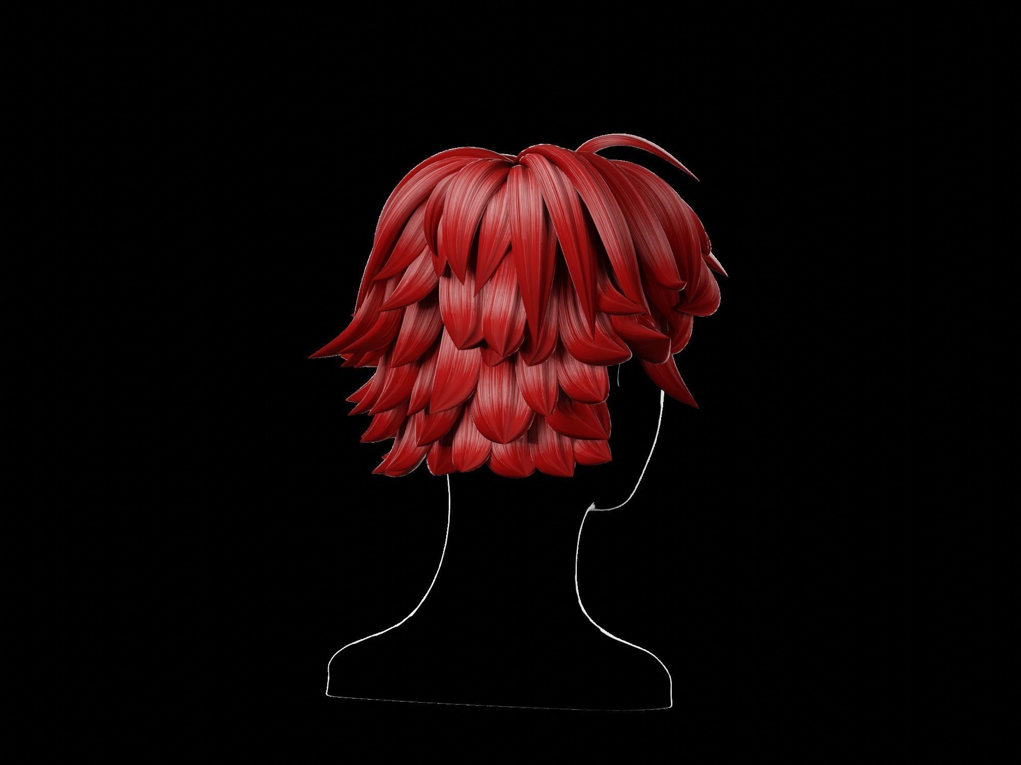 3D Anime hair Low-poly 3D model_14