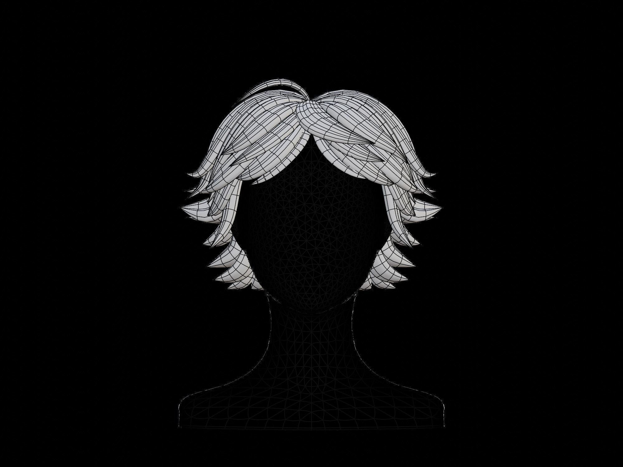 3D Anime hair Low-poly 3D model_9