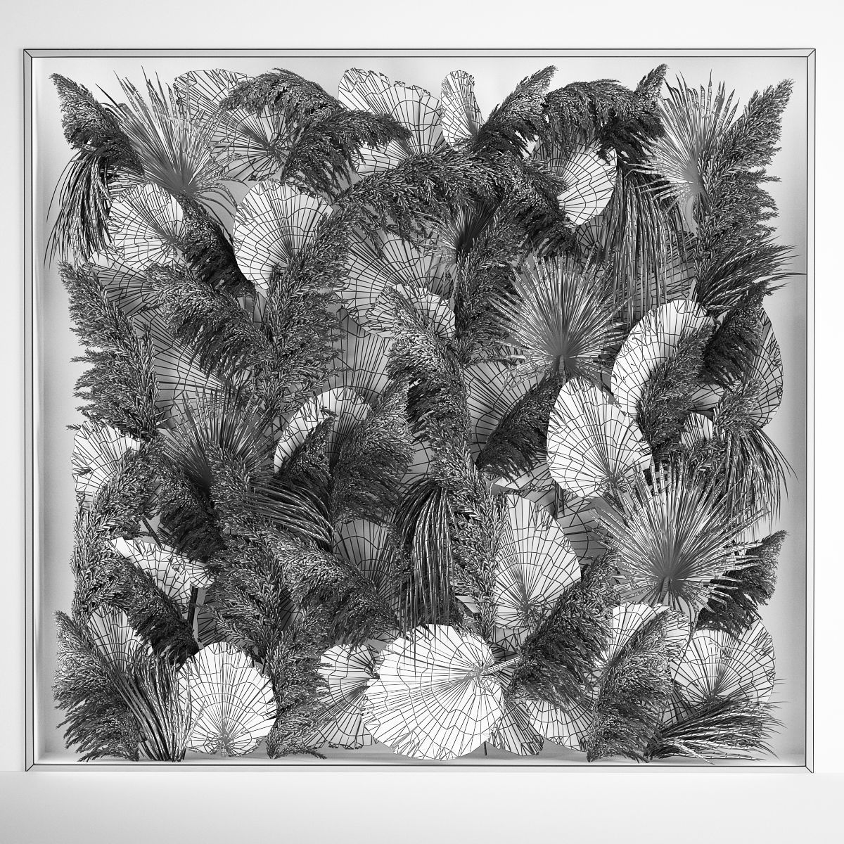 Phyto Wall Of Dry Palm Leaves And Pampas Grass 3D model_6
