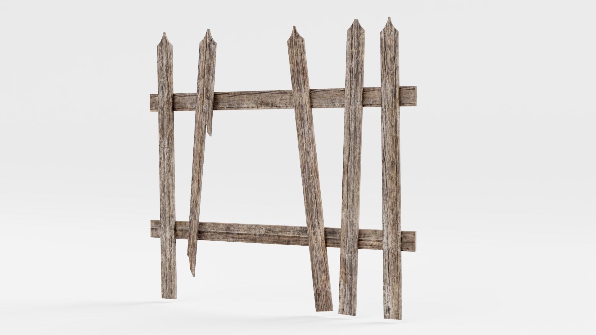 Old damaged raw wooden fence barrier D da1 Low-poly 3D model_4