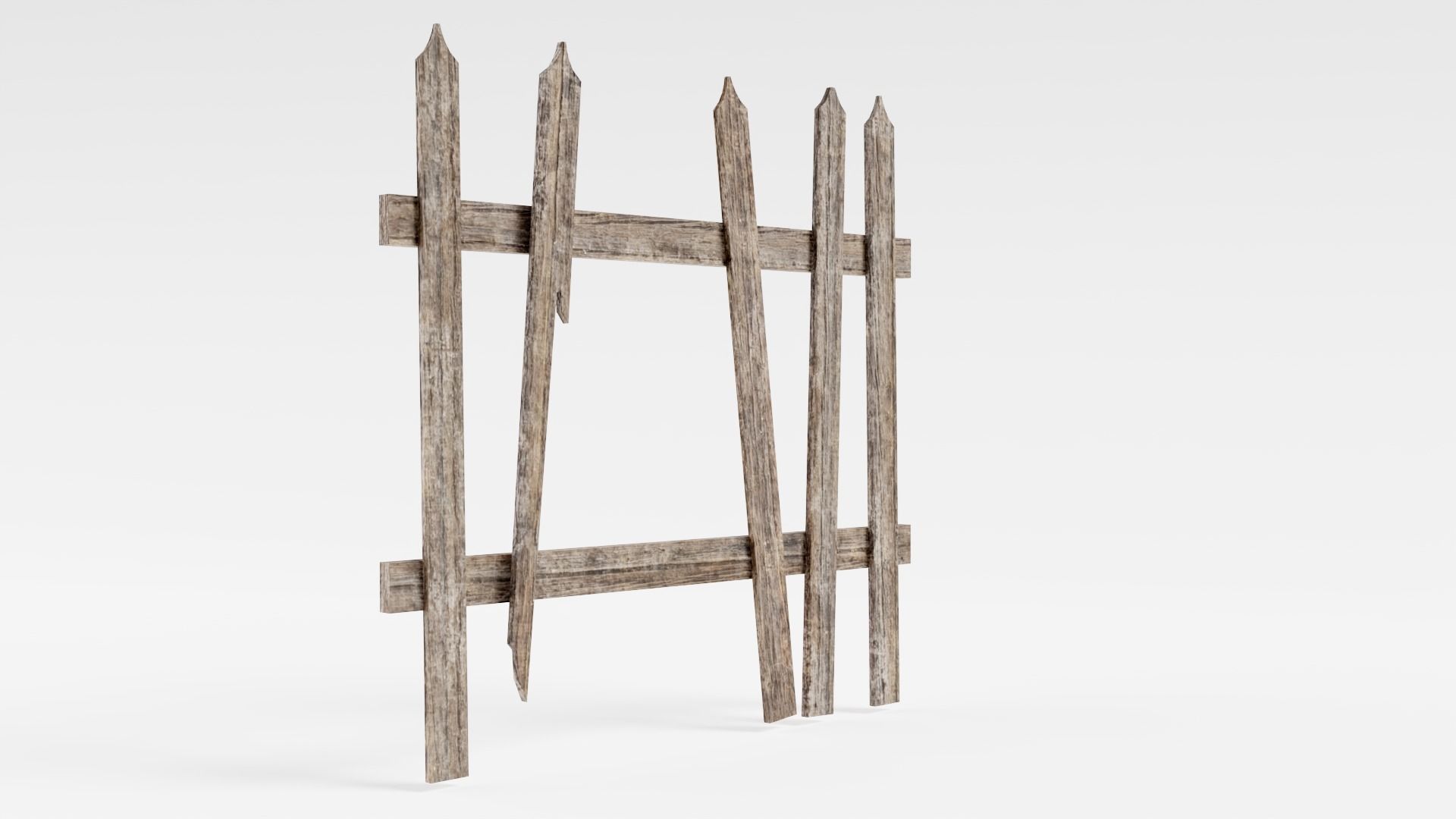 Old damaged raw wooden fence barrier D da1 Low-poly 3D model_10