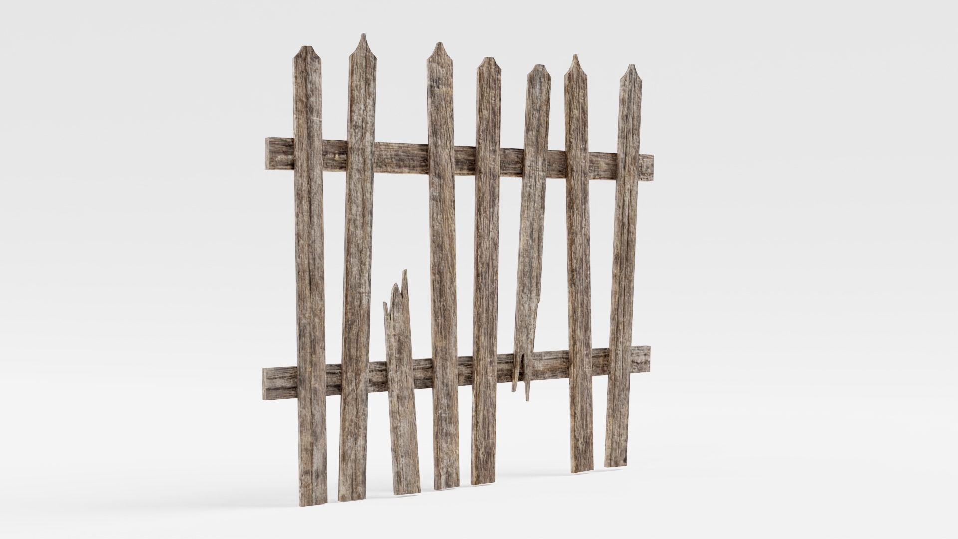 Old damaged raw wooden fence barrier D da1 Low-poly 3D model_9