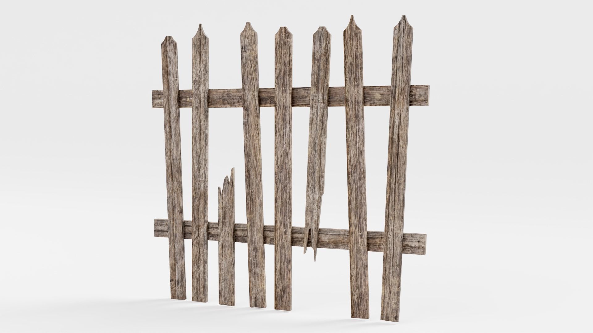 Old damaged raw wooden fence barrier D da1 Low-poly 3D model_3