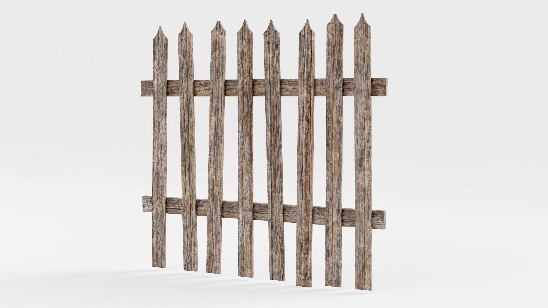 Old damaged raw wooden fence barrier D da1 Low-poly 3D model_2