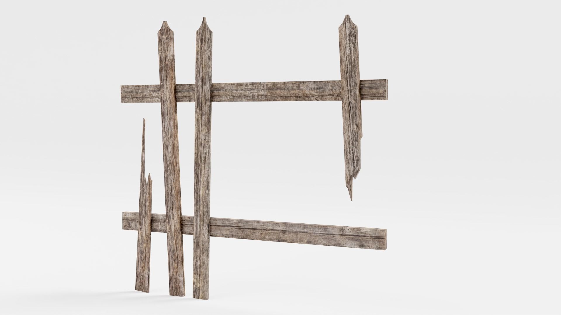 Old damaged raw wooden fence barrier D da1 Low-poly 3D model_5