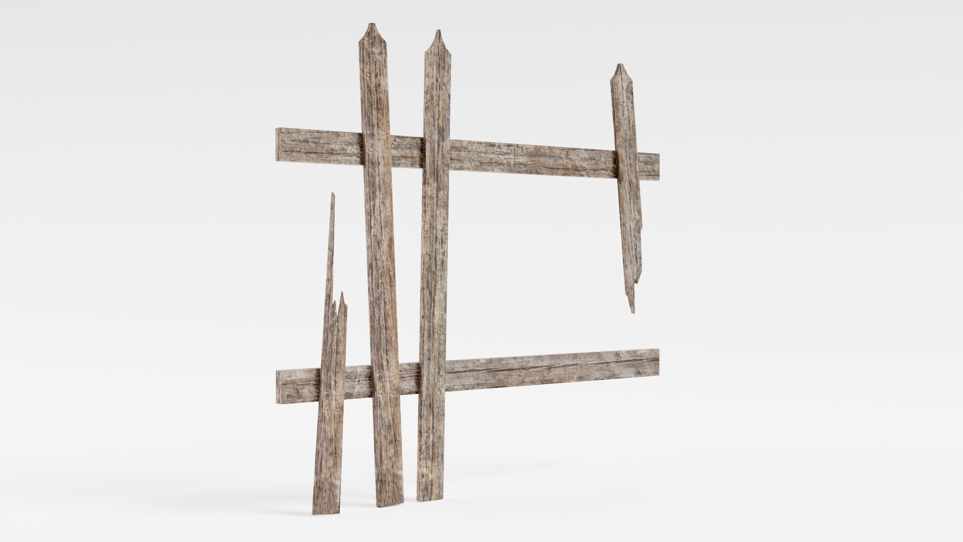 Old damaged raw wooden fence barrier D da1 Low-poly 3D model_11