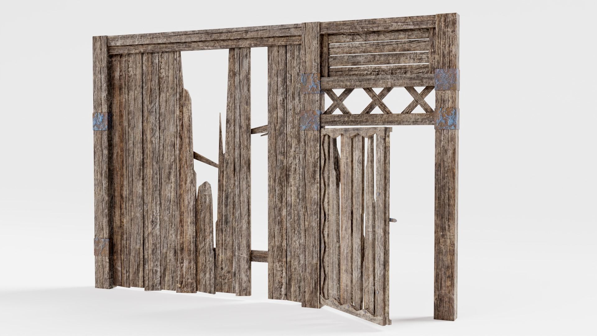 Old damaged raw wooden fence barrier D da1 Low-poly 3D model_6