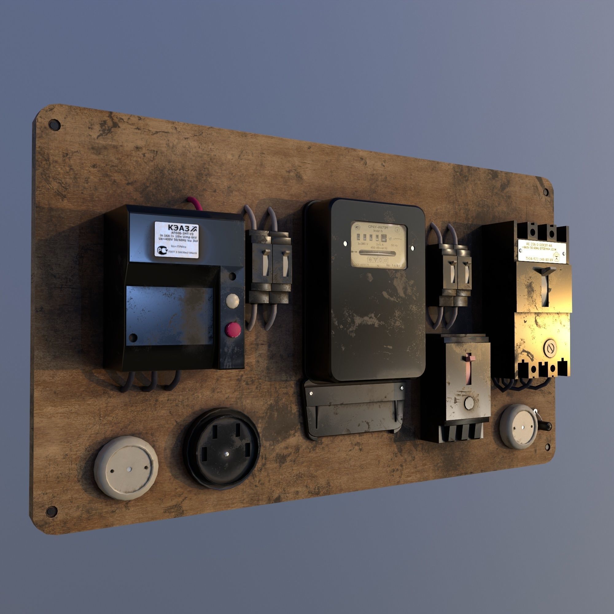 Soviet Electrical Panel with Electricity Meter np1 Low-poly 3D model_1