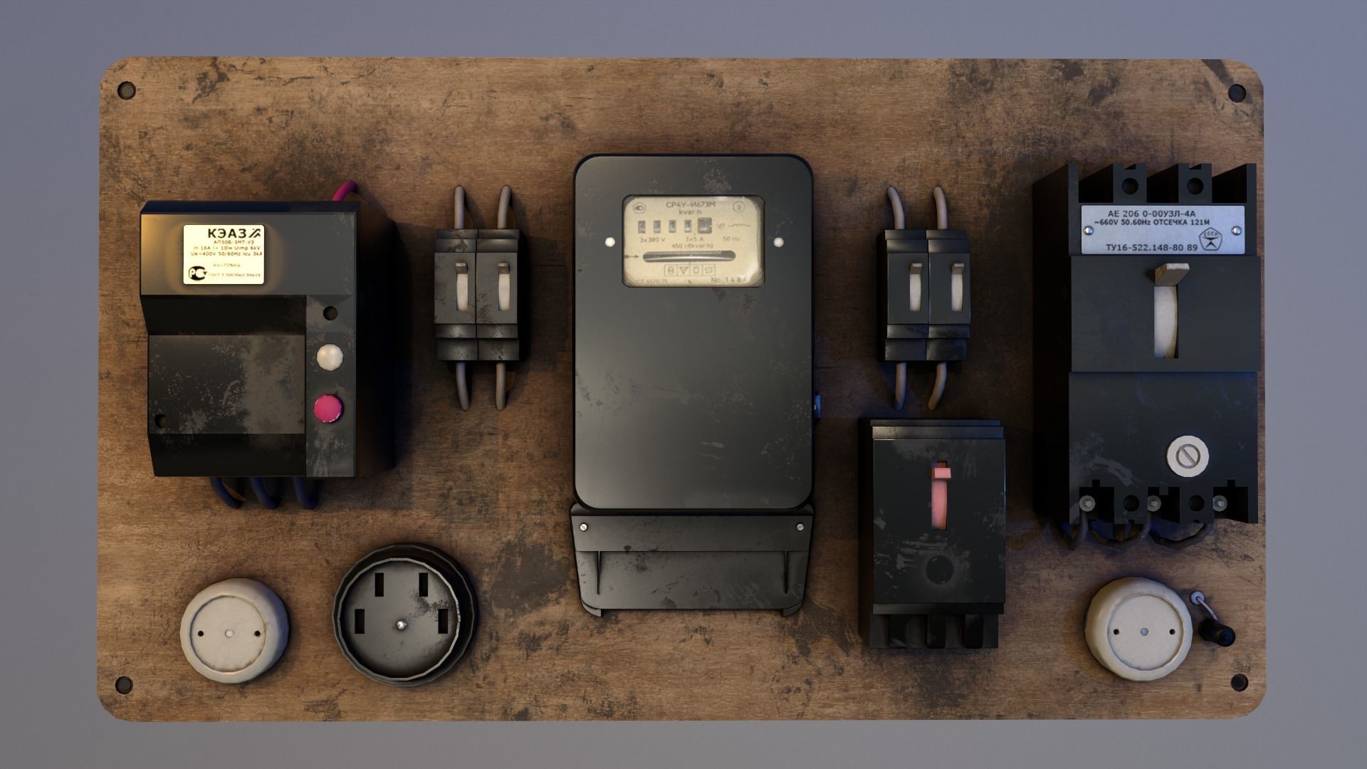 Soviet Electrical Panel with Electricity Meter np1 Low-poly 3D model_3