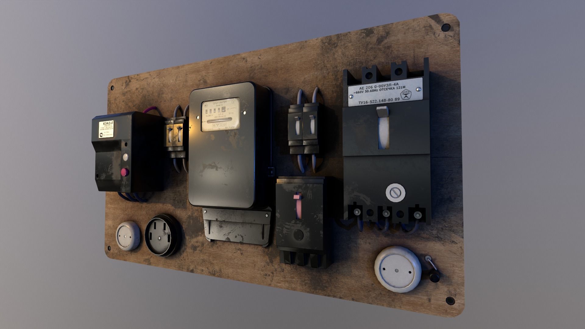Soviet Electrical Panel with Electricity Meter np1 Low-poly 3D model_5