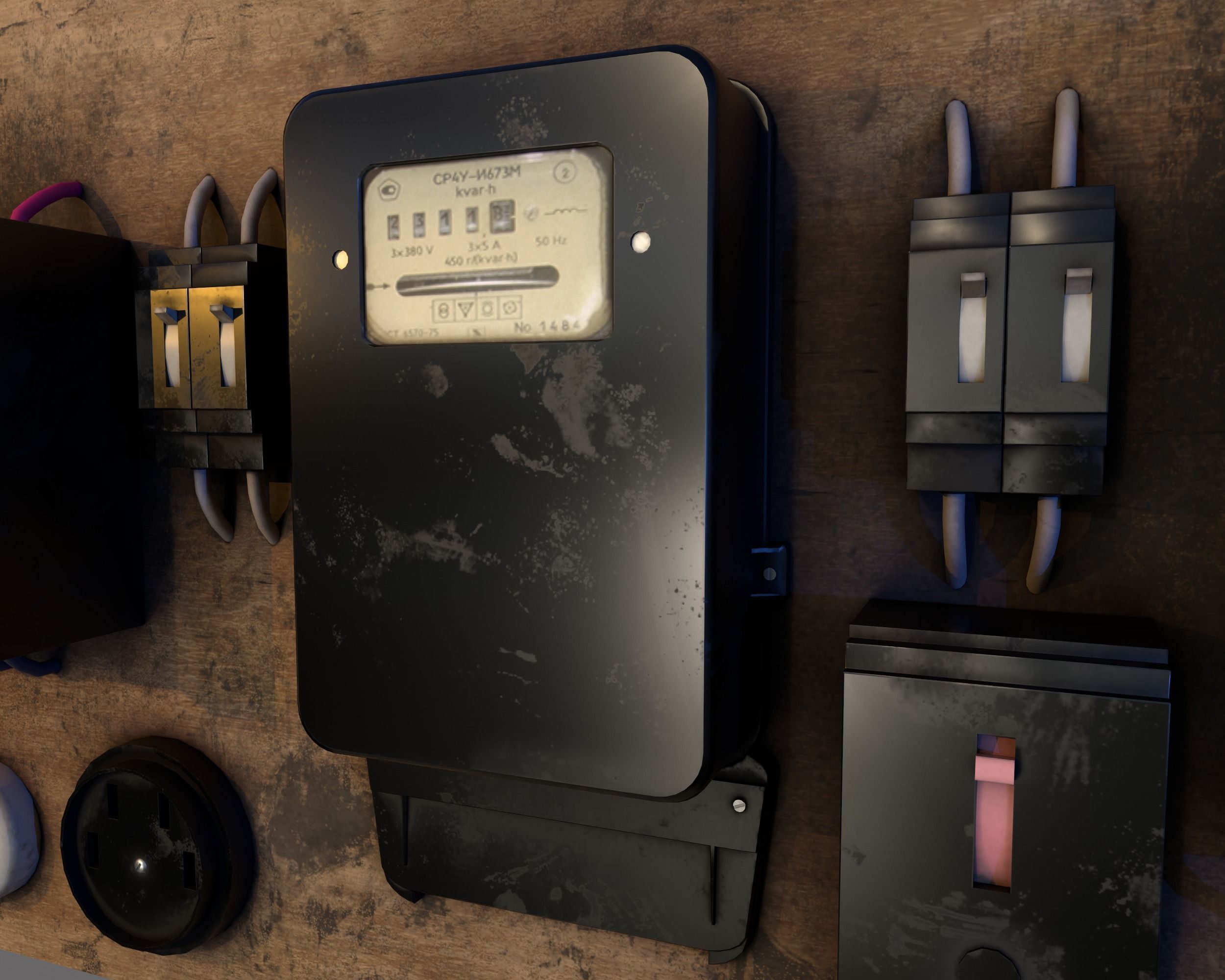 Soviet Electrical Panel with Electricity Meter np1 Low-poly 3D model_7