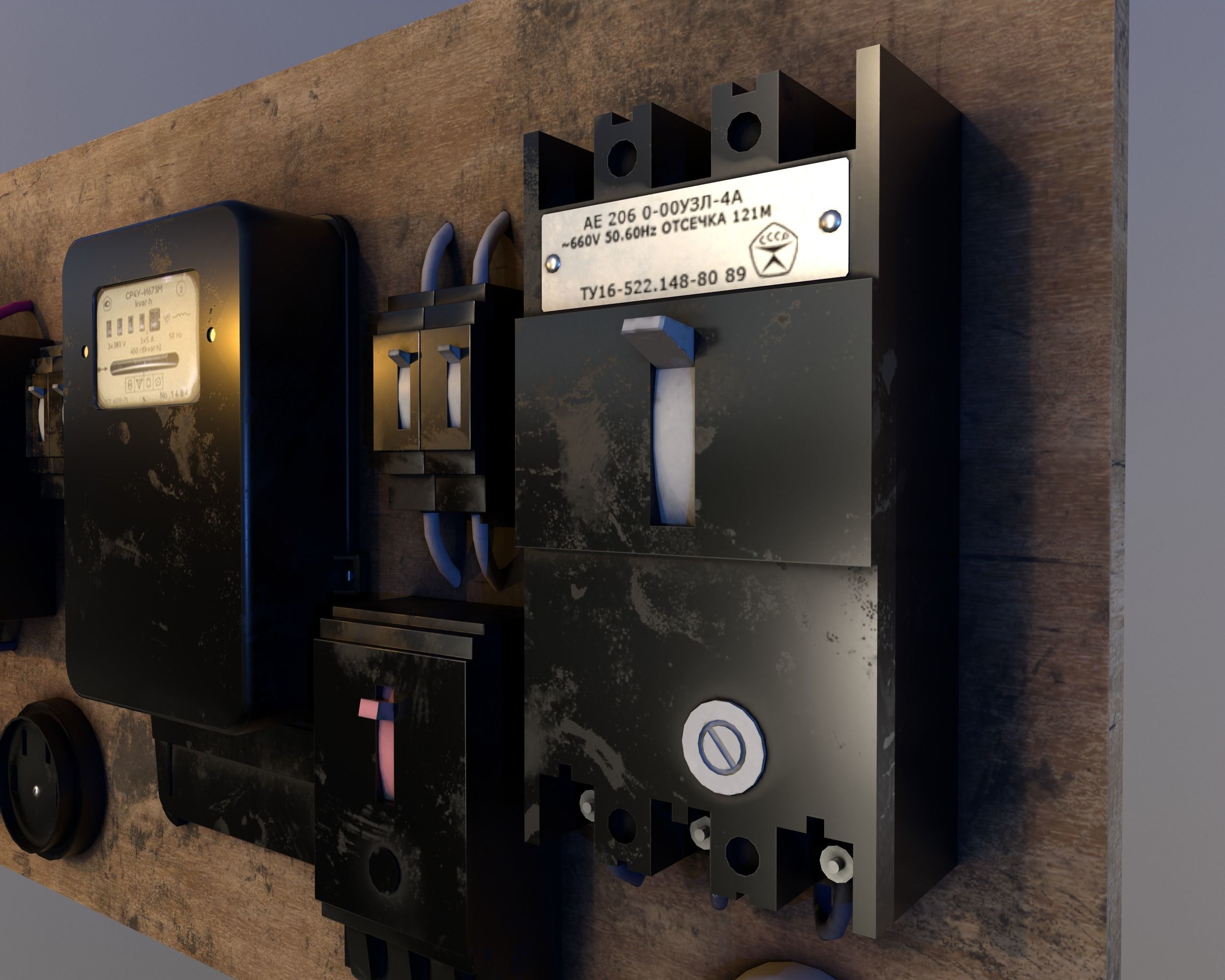 Soviet Electrical Panel with Electricity Meter np1 Low-poly 3D model_8