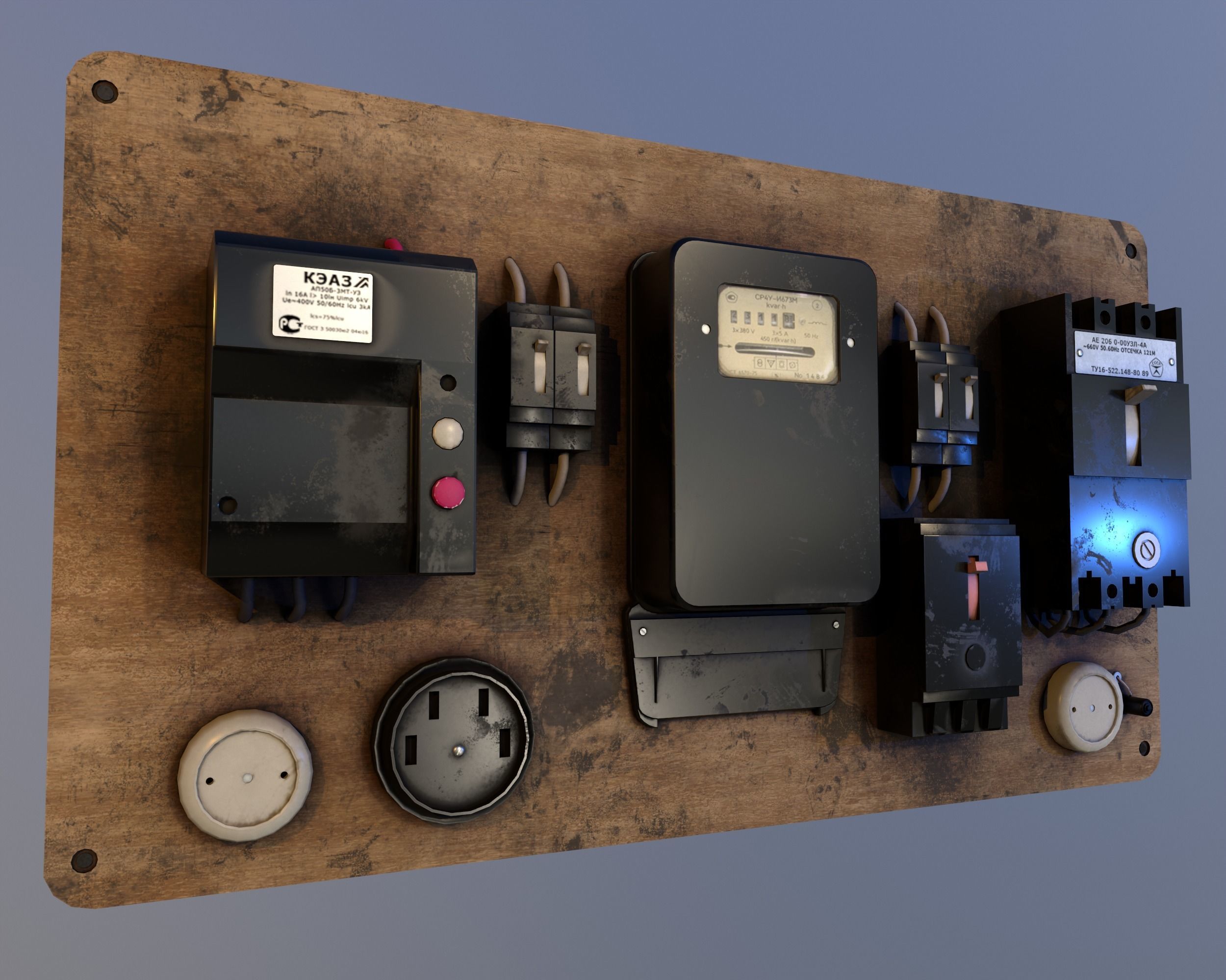 Soviet Electrical Panel with Electricity Meter np1 Low-poly 3D model_11