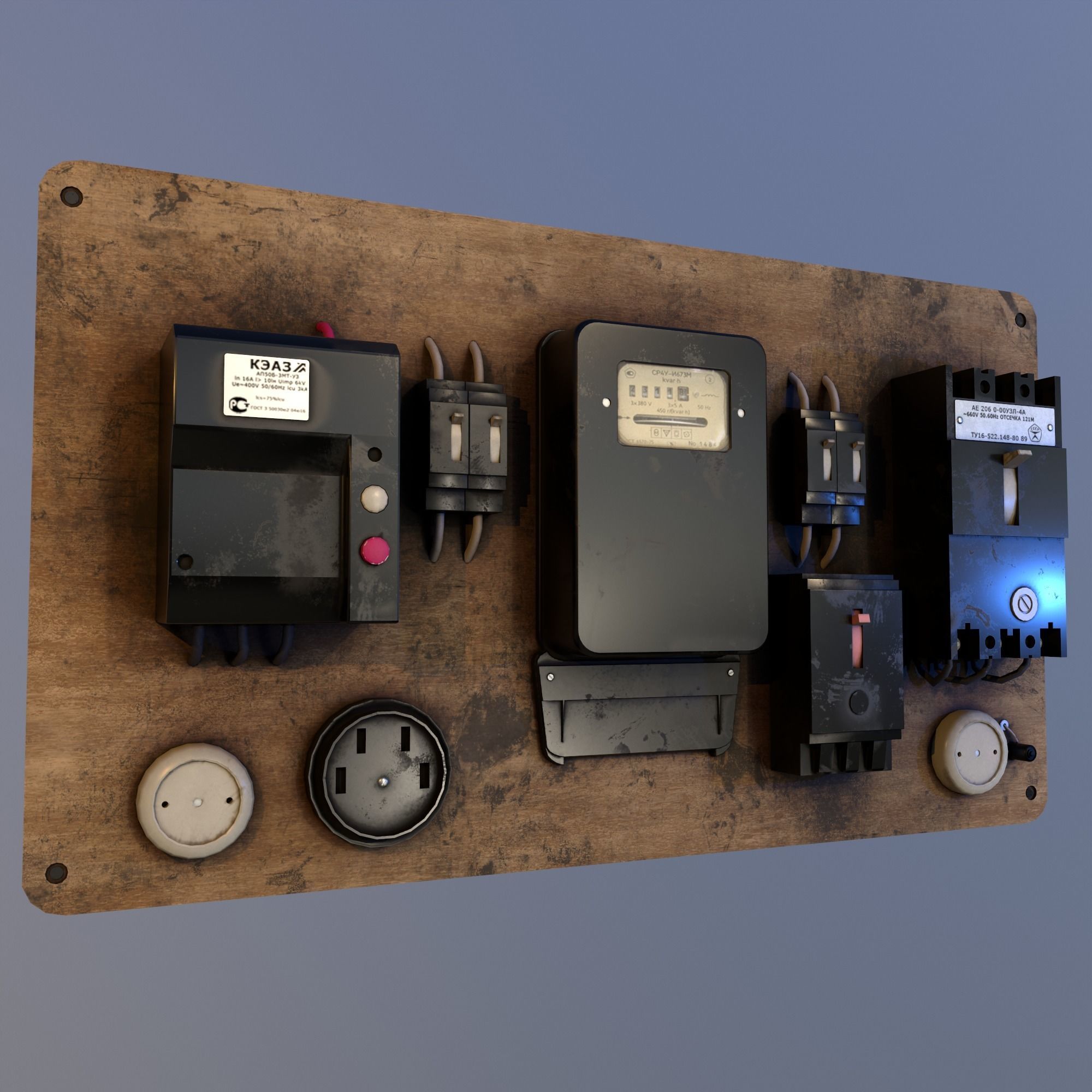 Soviet Electrical Panel with Electricity Meter np1 Low-poly 3D model_12