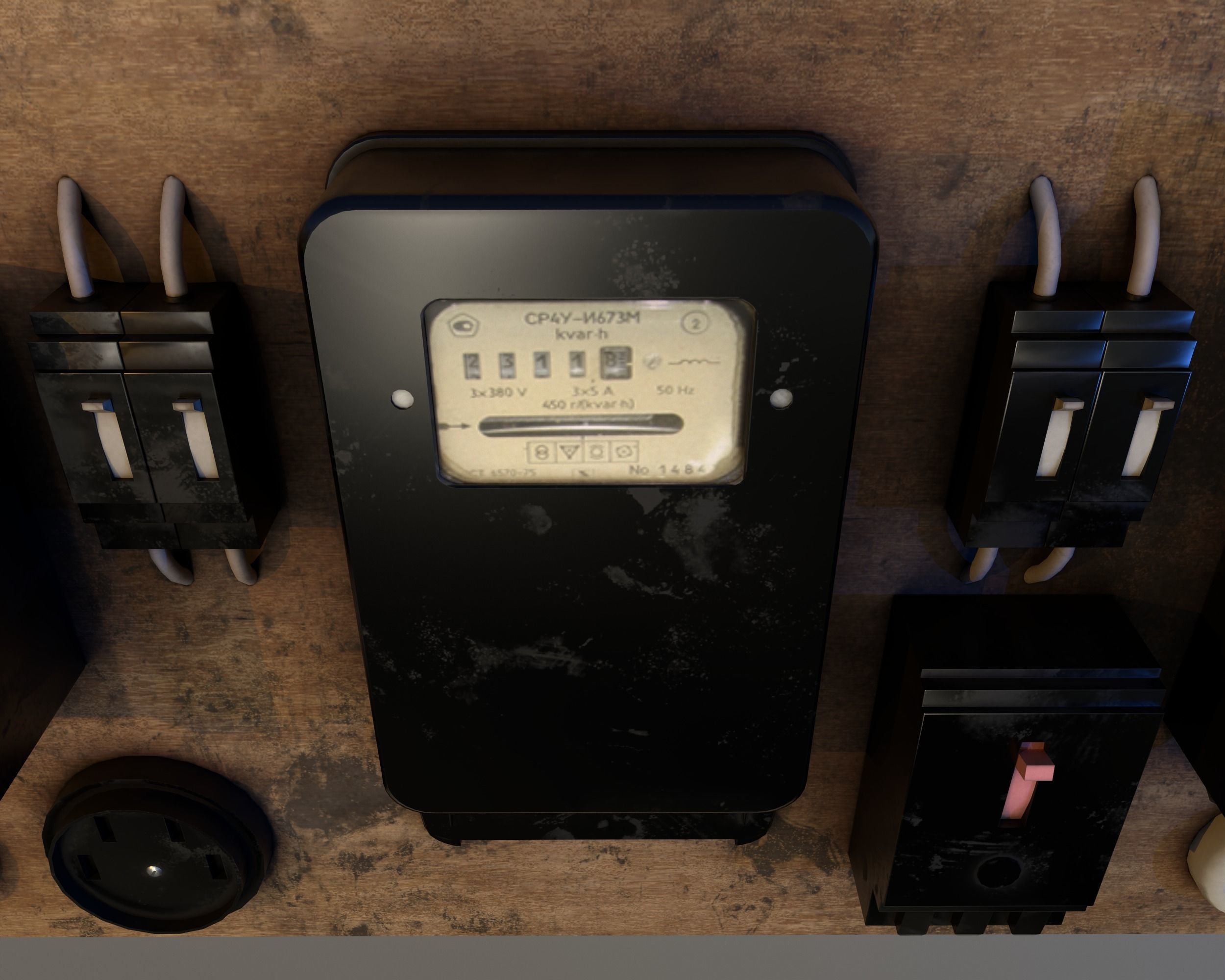Soviet Electrical Panel with Electricity Meter np1 Low-poly 3D model_10