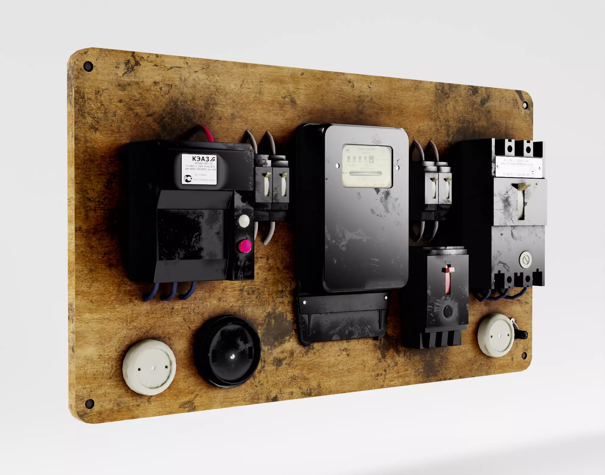 Soviet Electrical Panel with Electricity Meter np1 Low-poly 3D model_0
