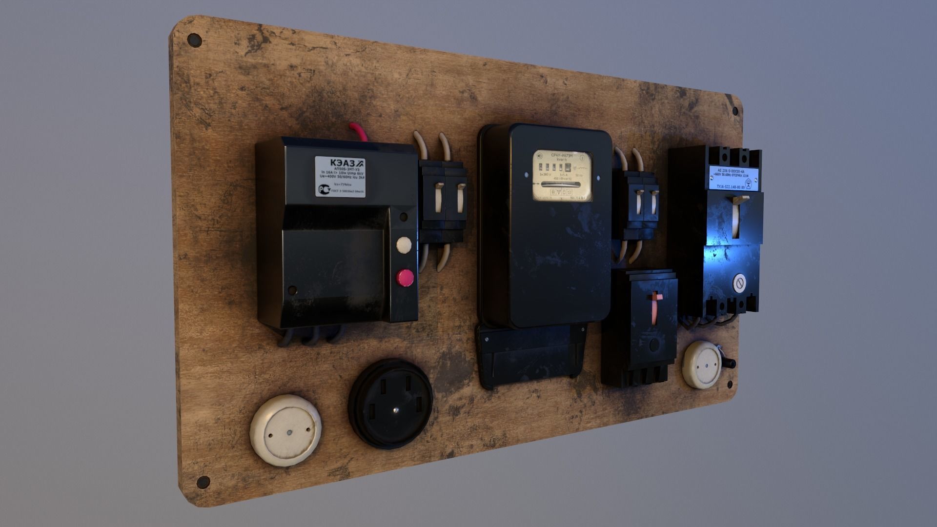 Soviet Electrical Panel with Electricity Meter np1 Low-poly 3D model_2