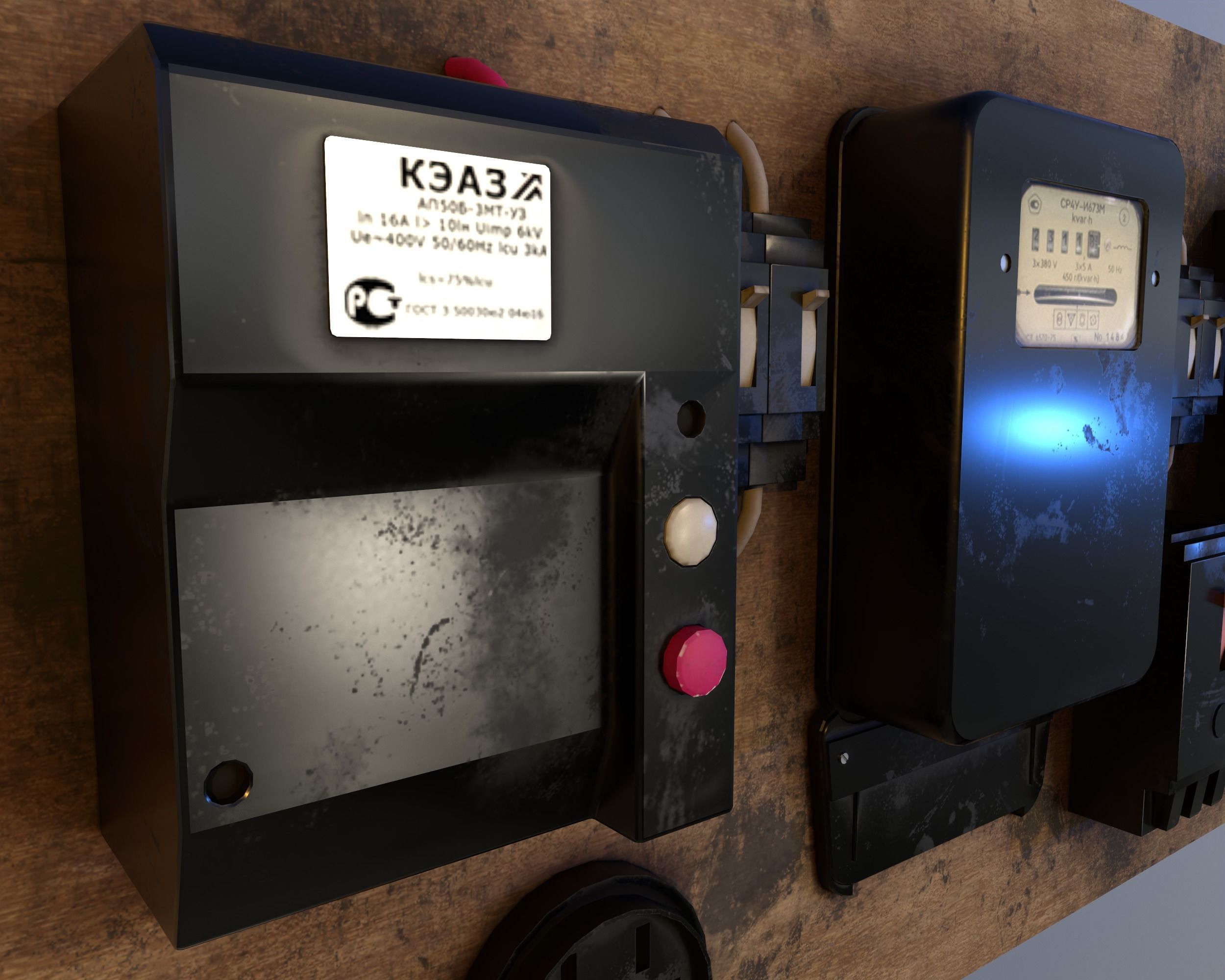 Soviet Electrical Panel with Electricity Meter np1 Low-poly 3D model_6