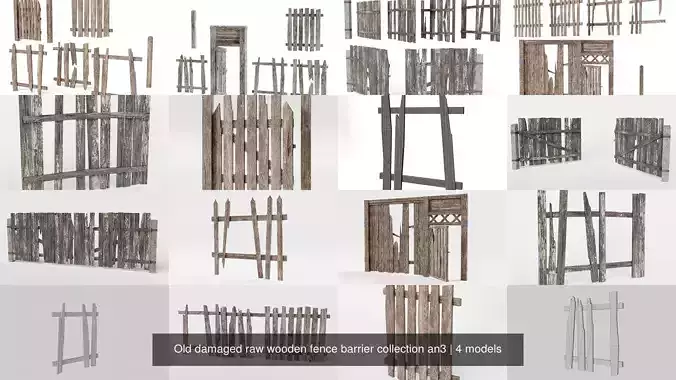 Old damaged raw wooden fence barrier collection da1