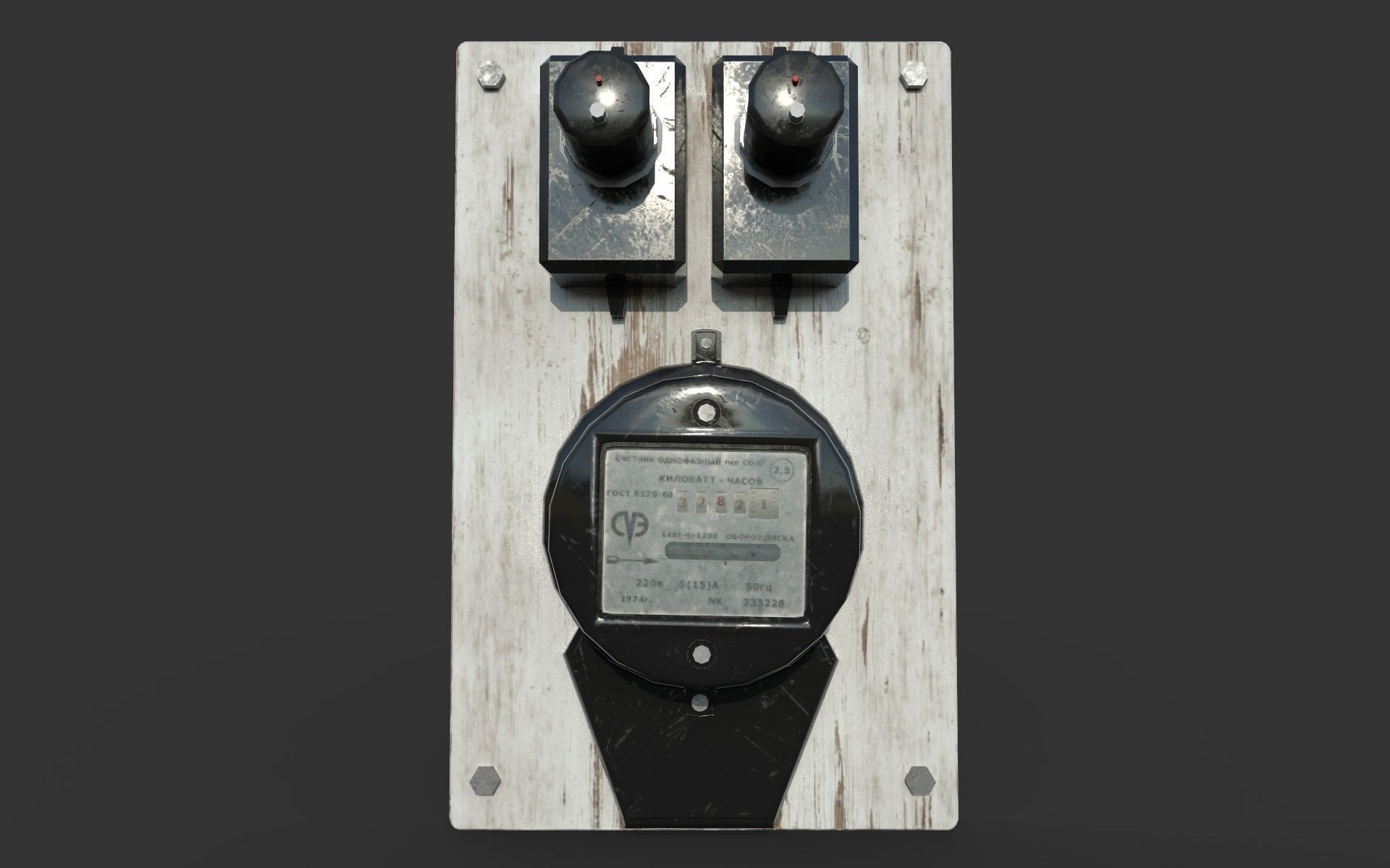 Vintage Russian Electrical Panel with Electricity Meter np1 Low-poly 3D model_7