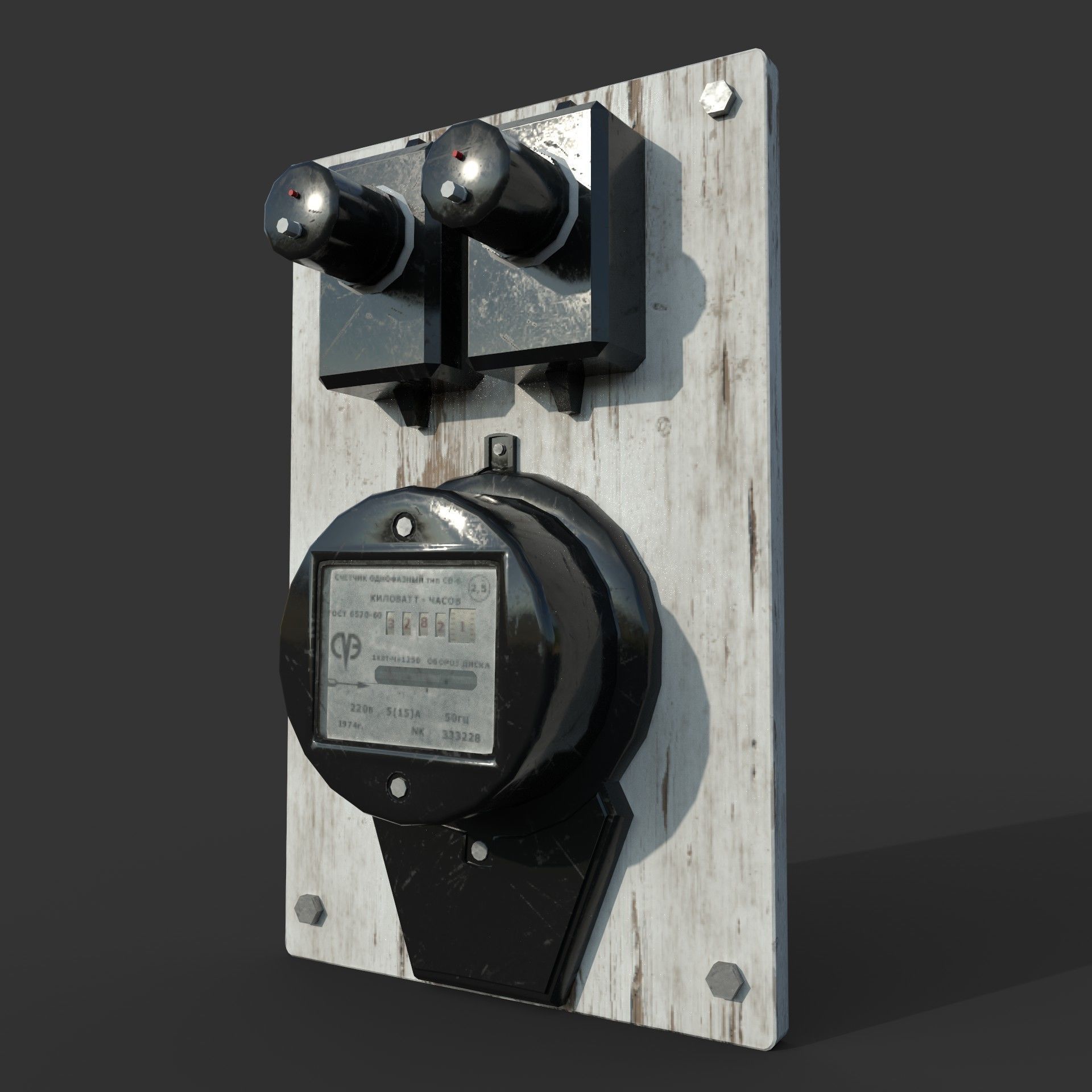Vintage Russian Electrical Panel with Electricity Meter np1 Low-poly 3D model_1