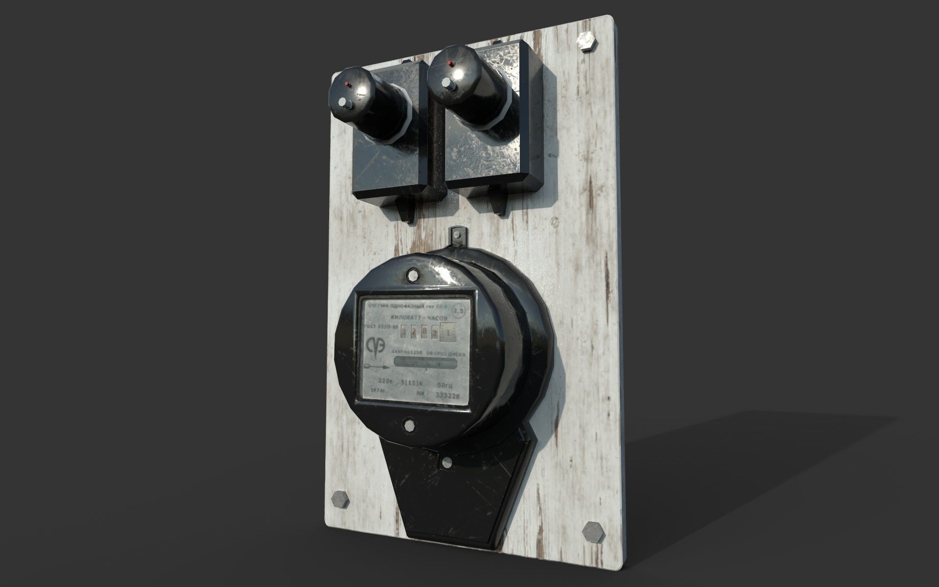 Vintage Russian Electrical Panel with Electricity Meter np1 Low-poly 3D model_2