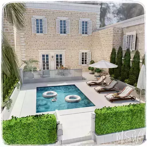 Mediterranean House With Pool Blender Scene 3D model