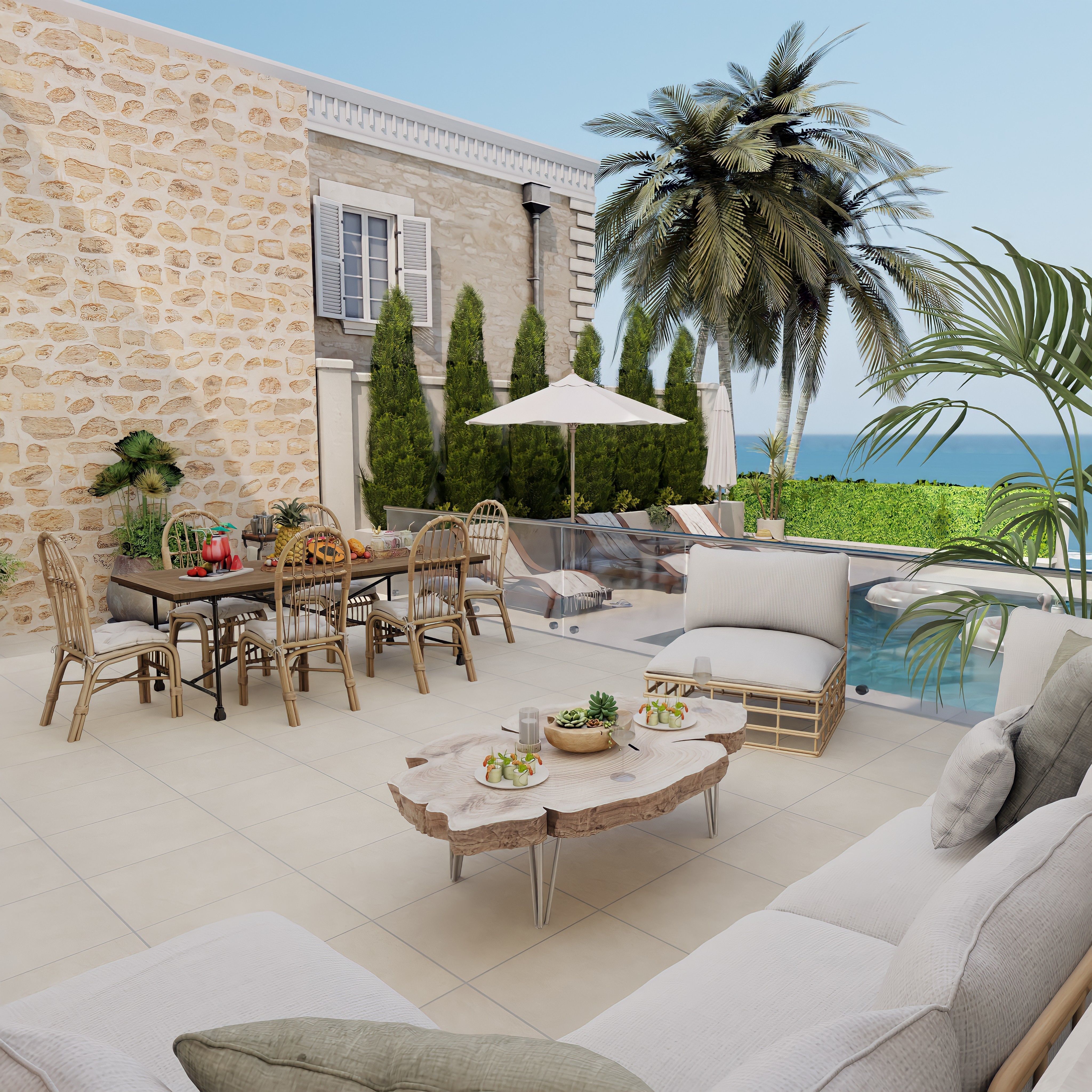 Mediterranean House With Pool Blender Scene 3D model_7