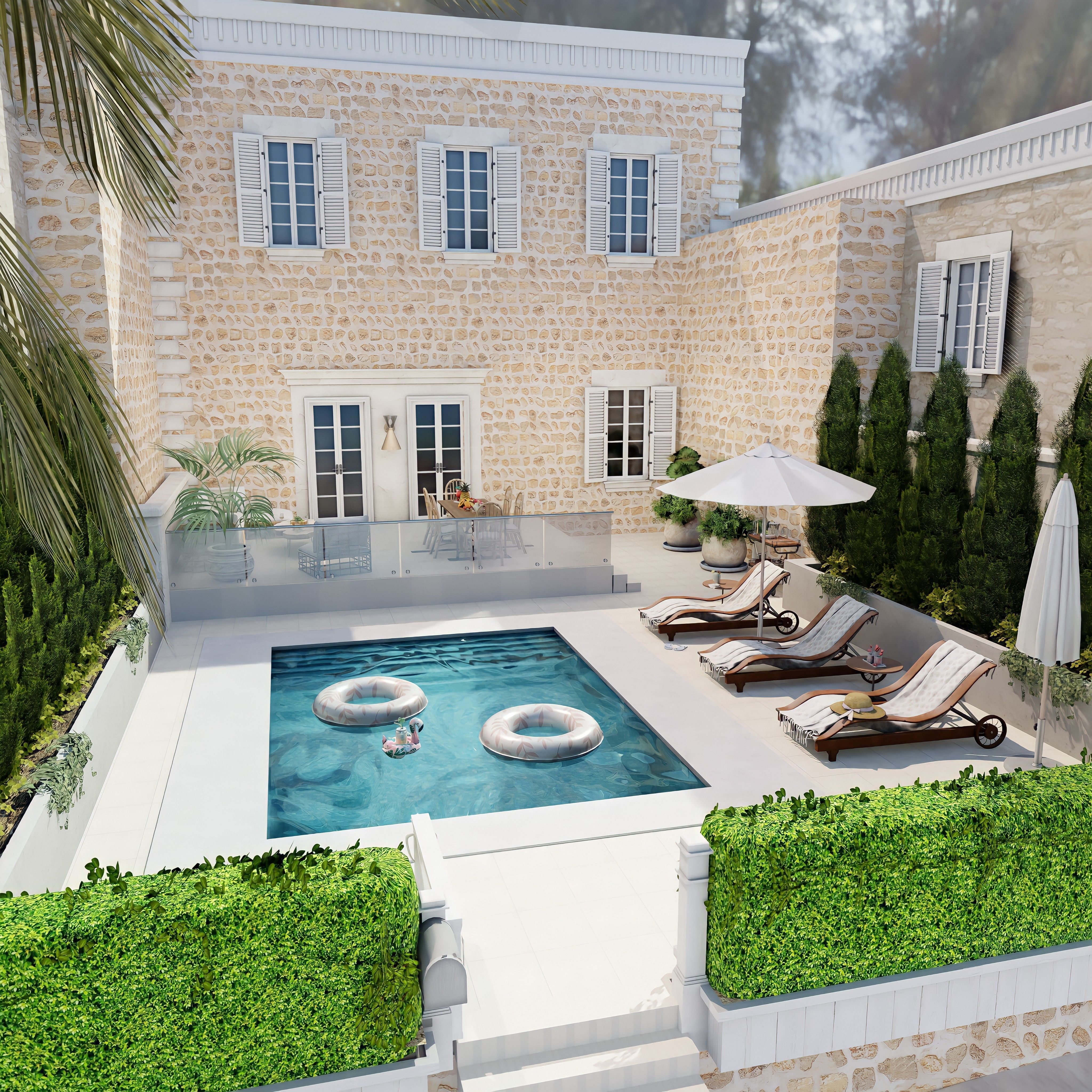 Mediterranean House With Pool Blender Scene 3D model_1