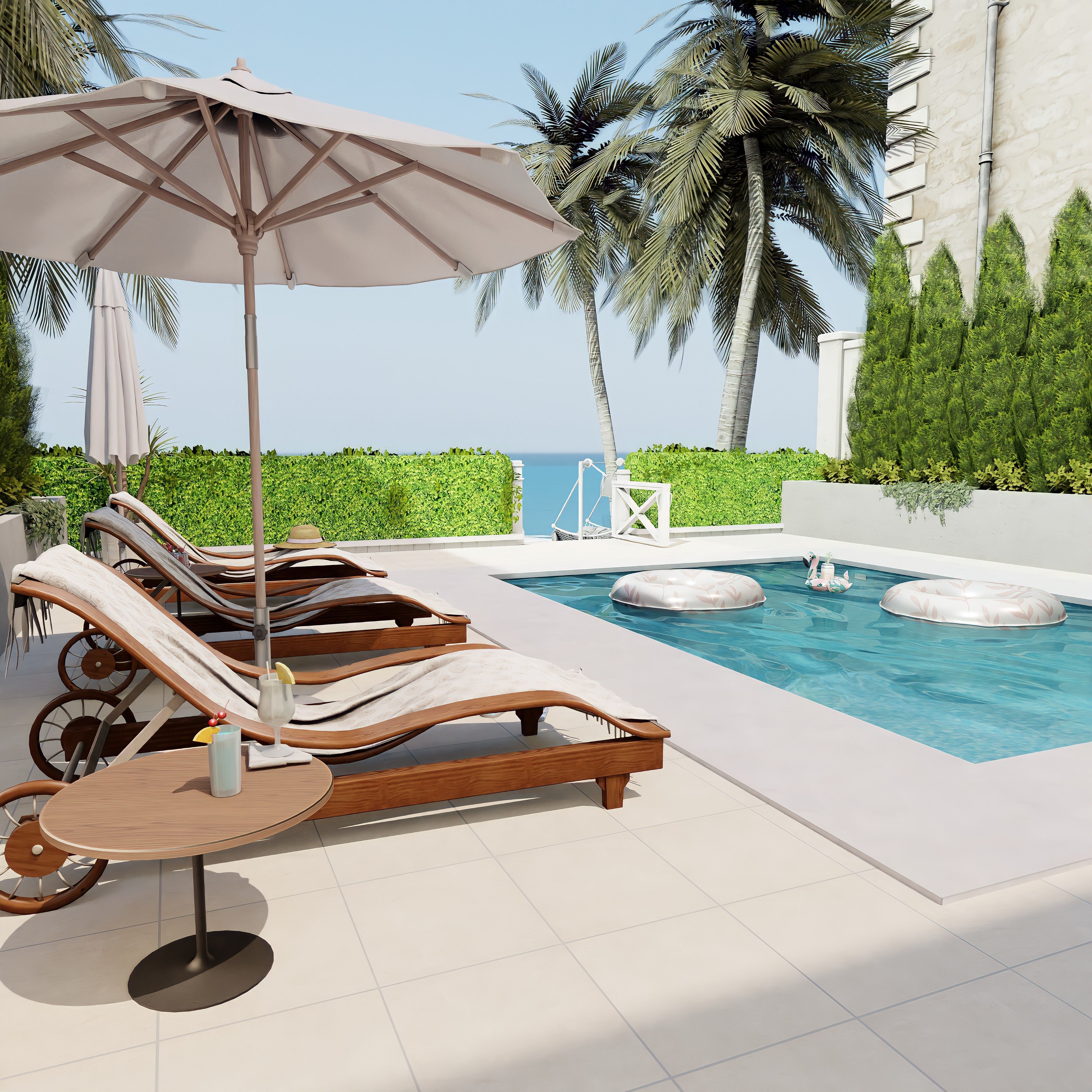 Mediterranean House With Pool Blender Scene 3D model_3