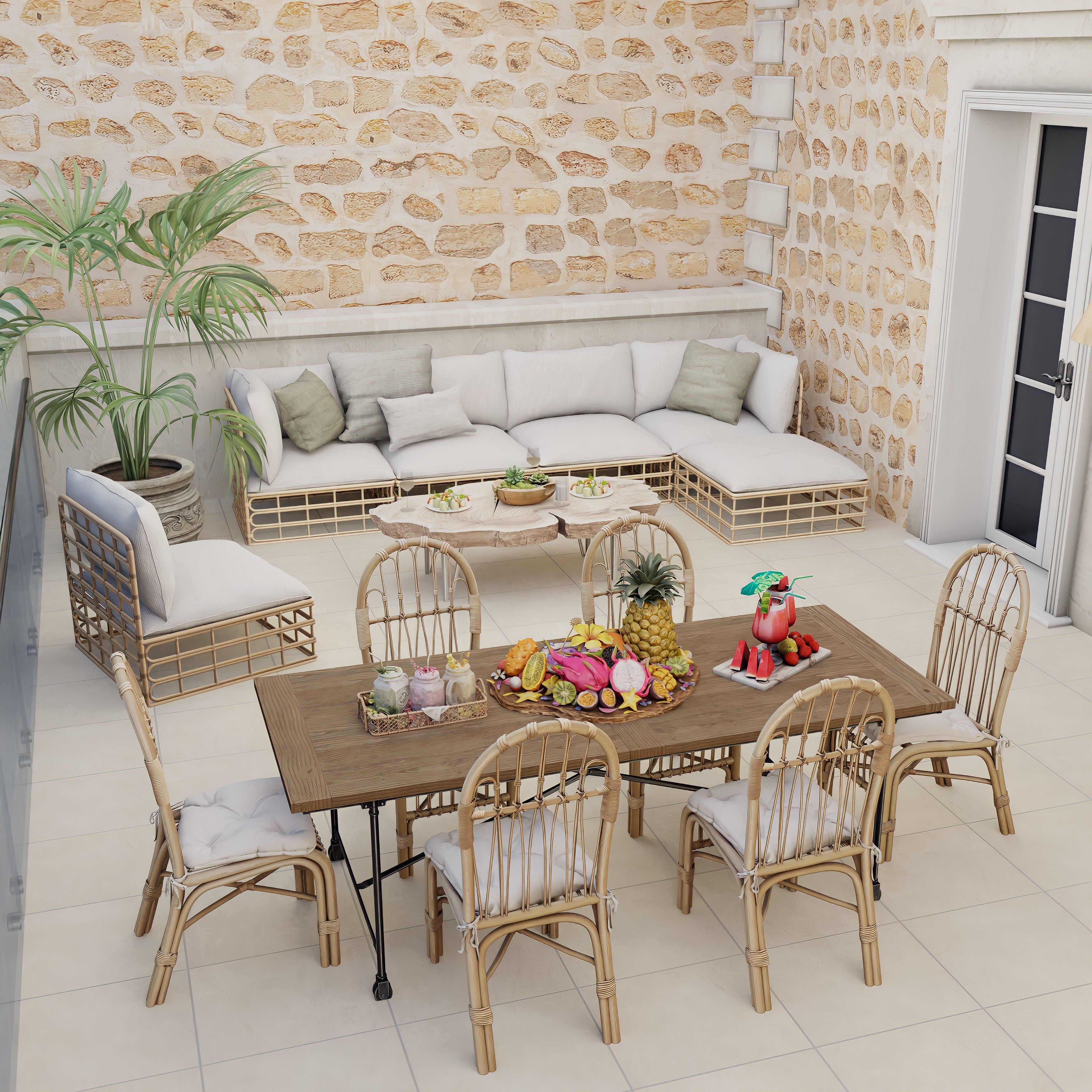 Mediterranean House With Pool Blender Scene 3D model_6